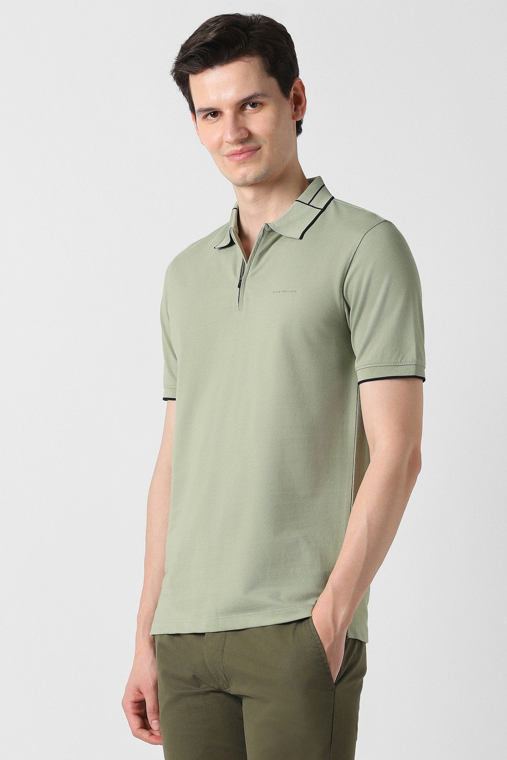 Image of PETER ENGLAND Solid Men Polo Neck Green T-Shirt