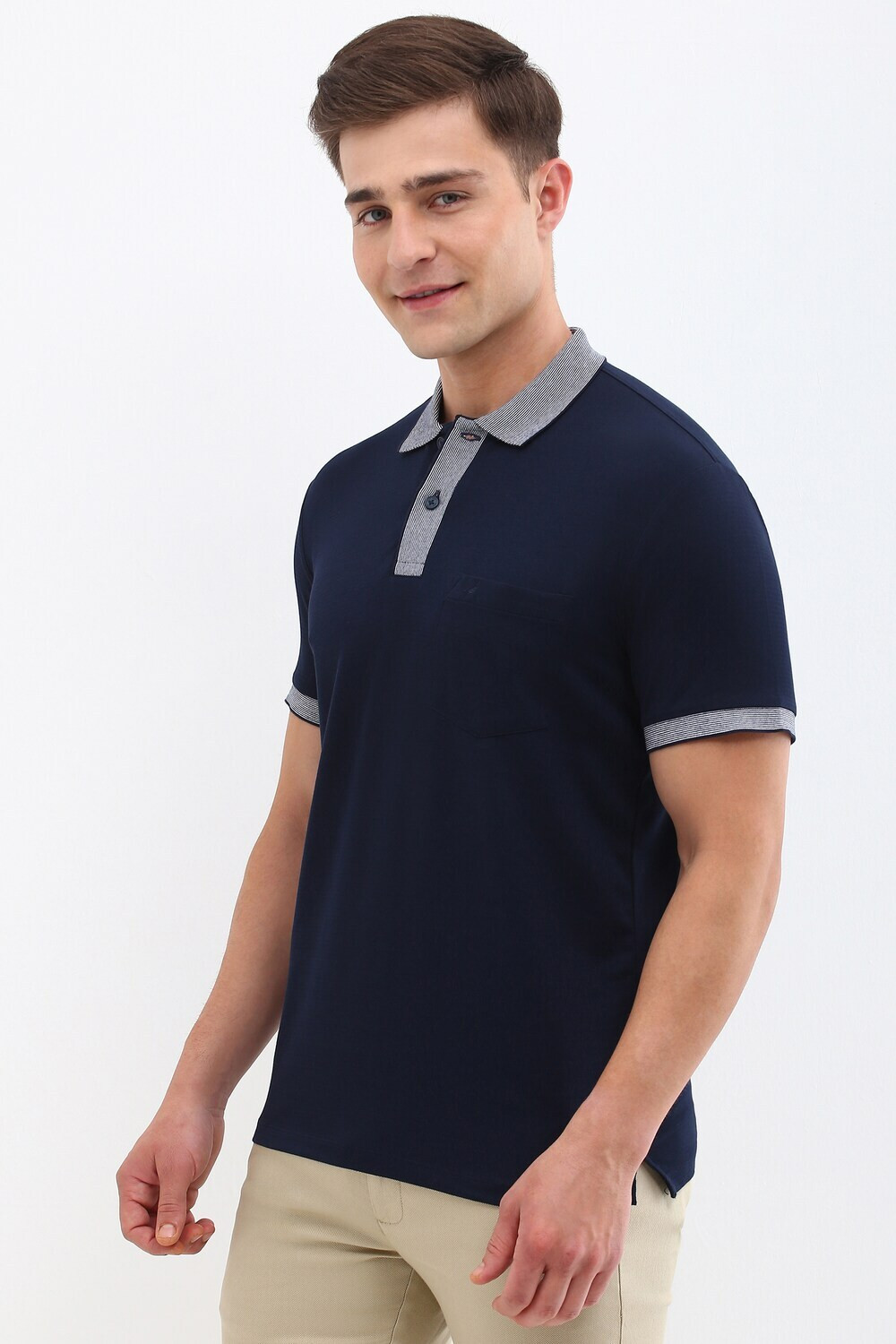 Image of Allen Solly Solid Men Polo Neck Blue T-Shirt