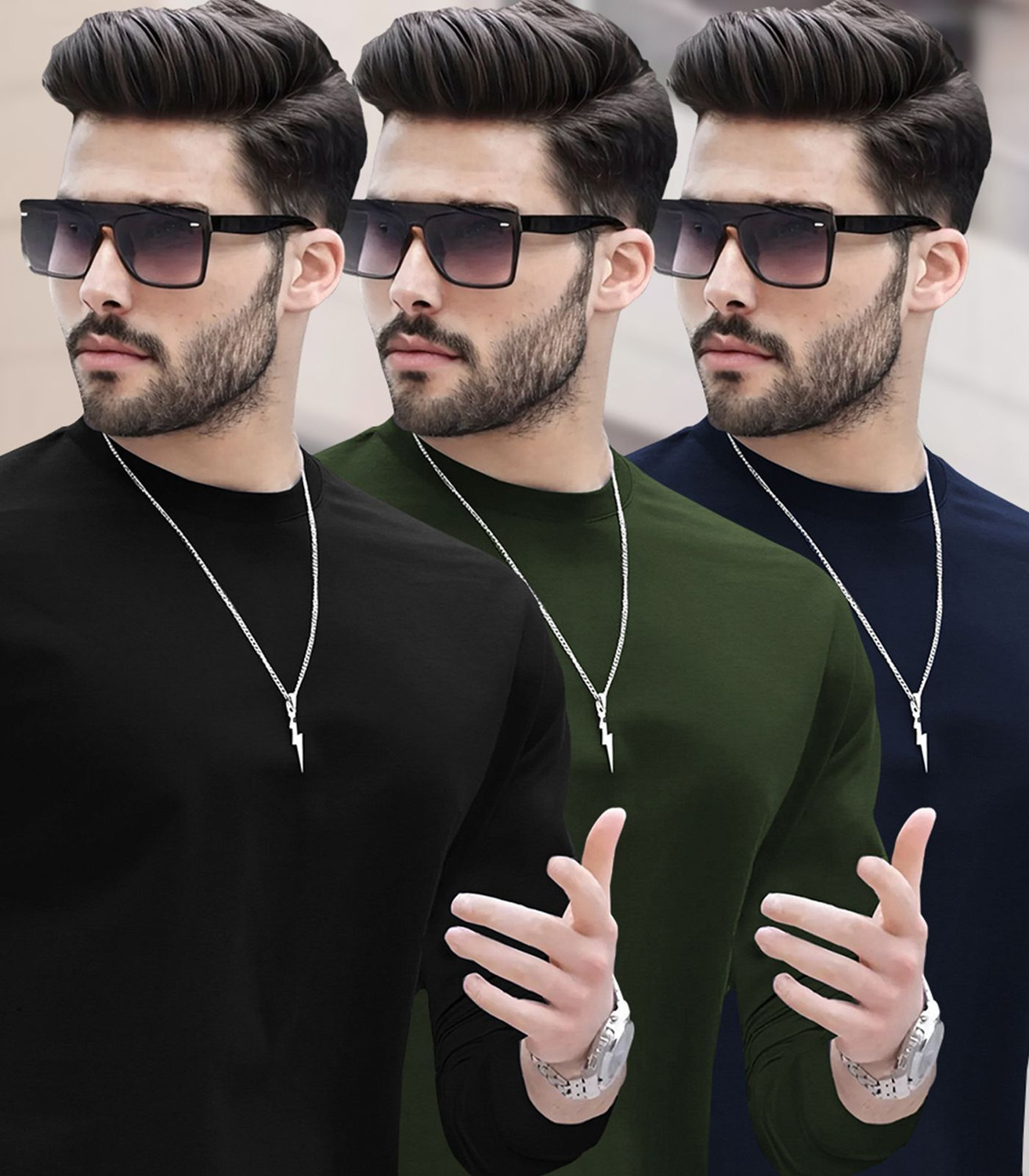 Image of BLIVE Solid Men Round Neck Multicolor T-Shirt