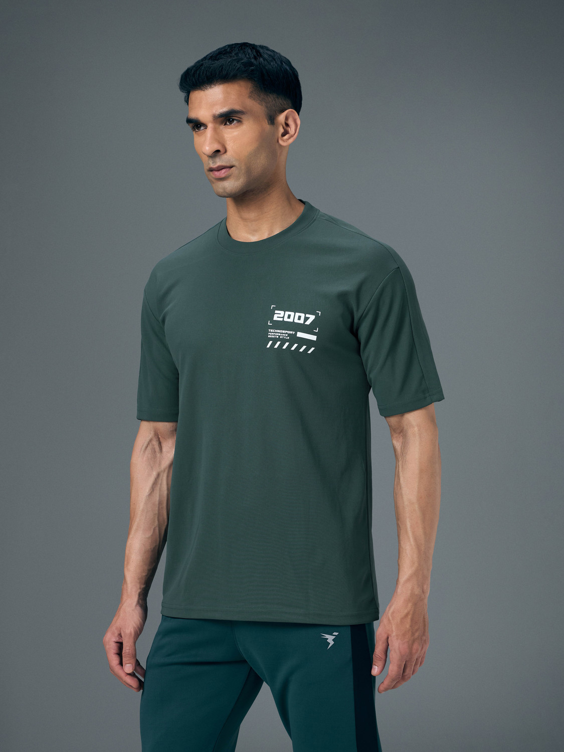 Image of TECHNOSPORT Sporty Men Round Neck Green T-Shirt