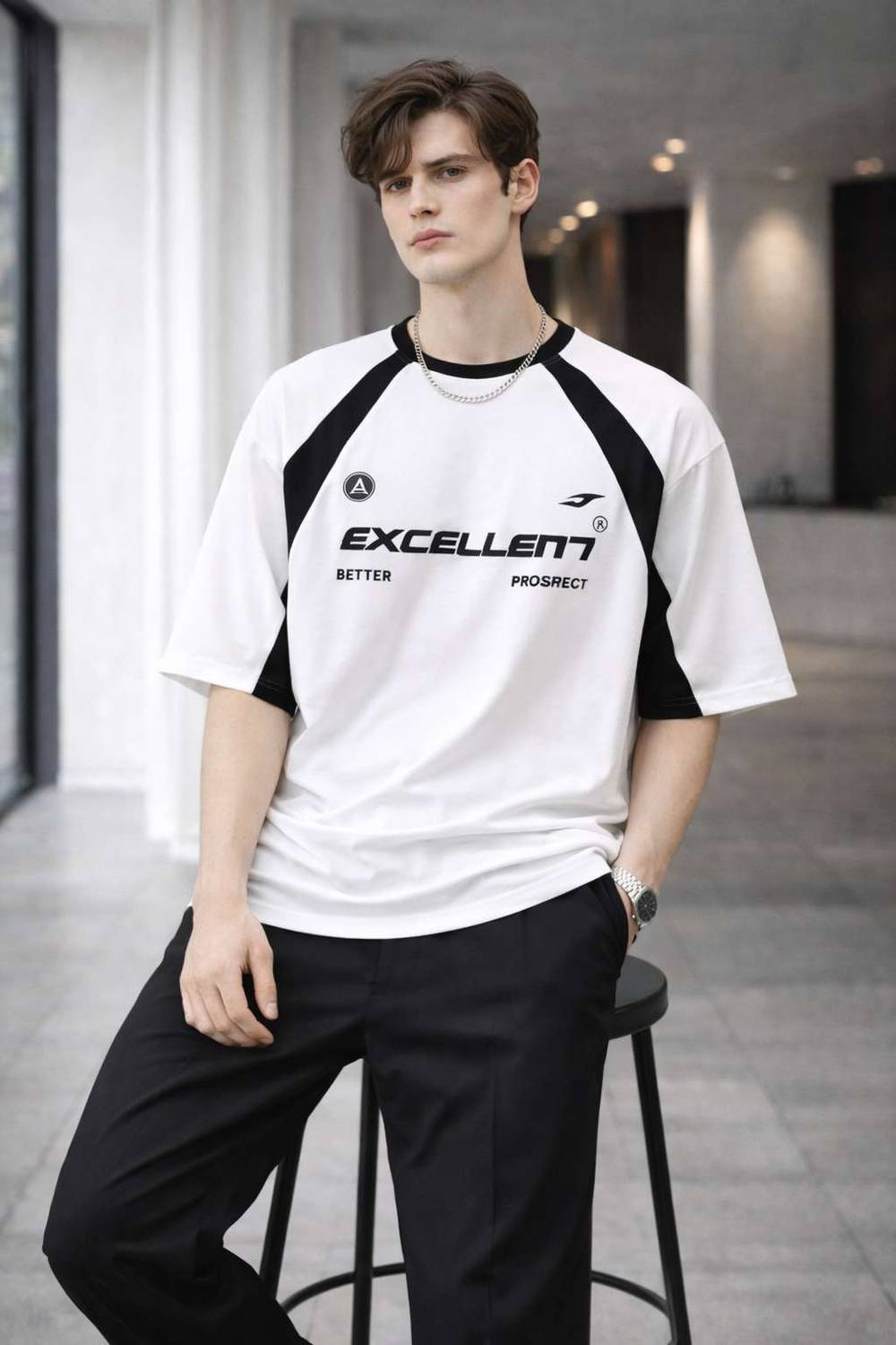 SIXTEENLINES Men White Round Neck T-Shirt - Image 1