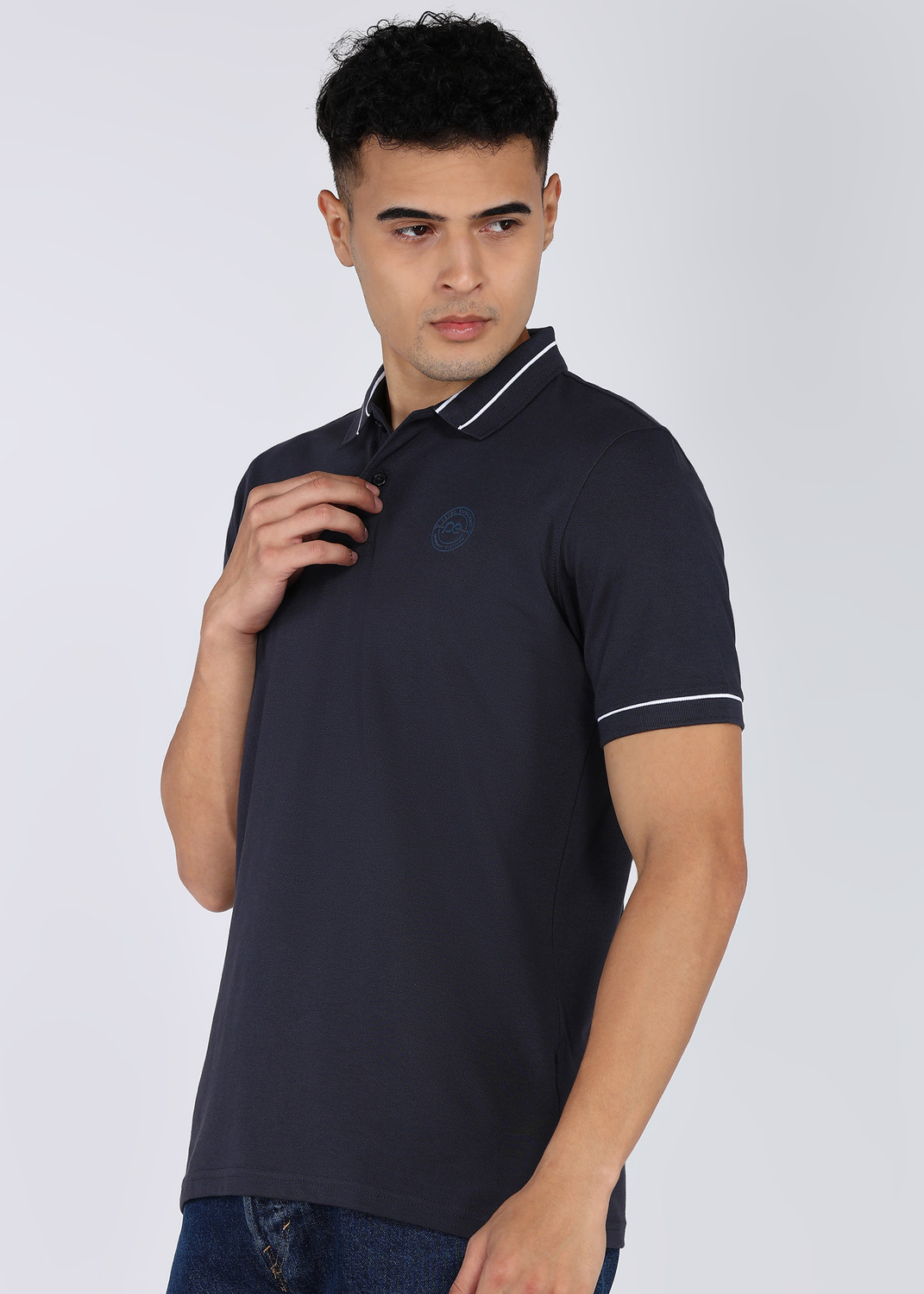 Image of PETER ENGLAND Solid Men Polo Neck Black T-Shirt