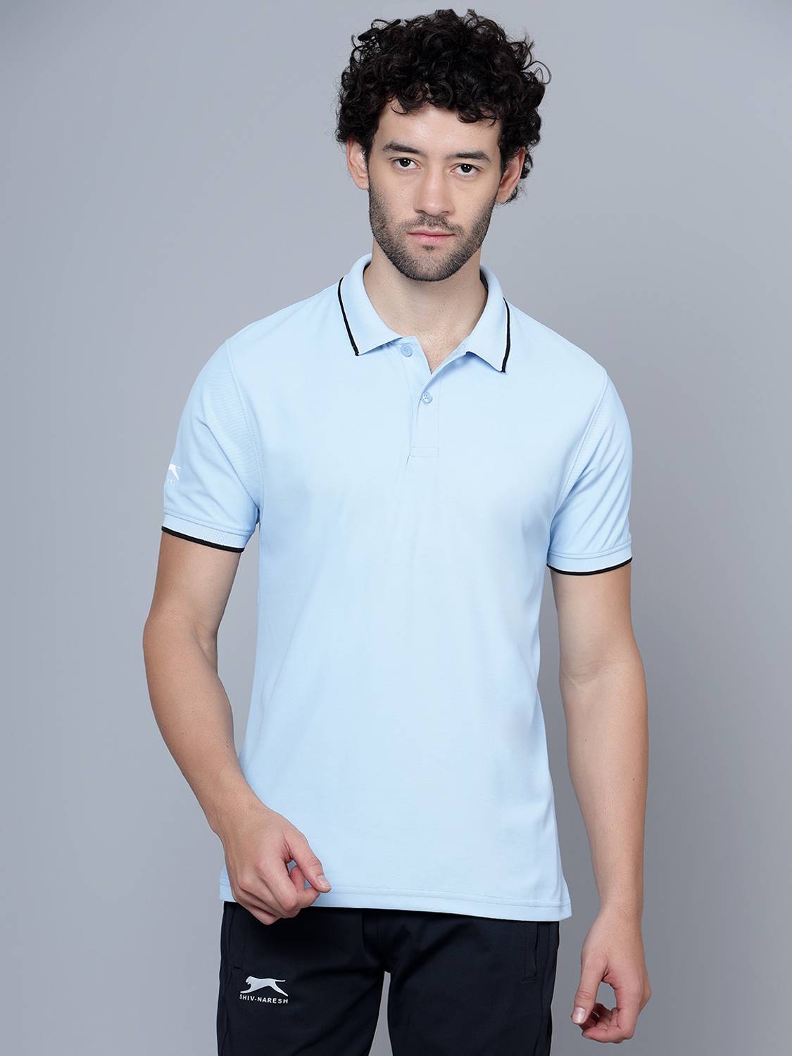 Shiv Naresh Men Solid Polo Neck Polyester Light Blue T-Shirt