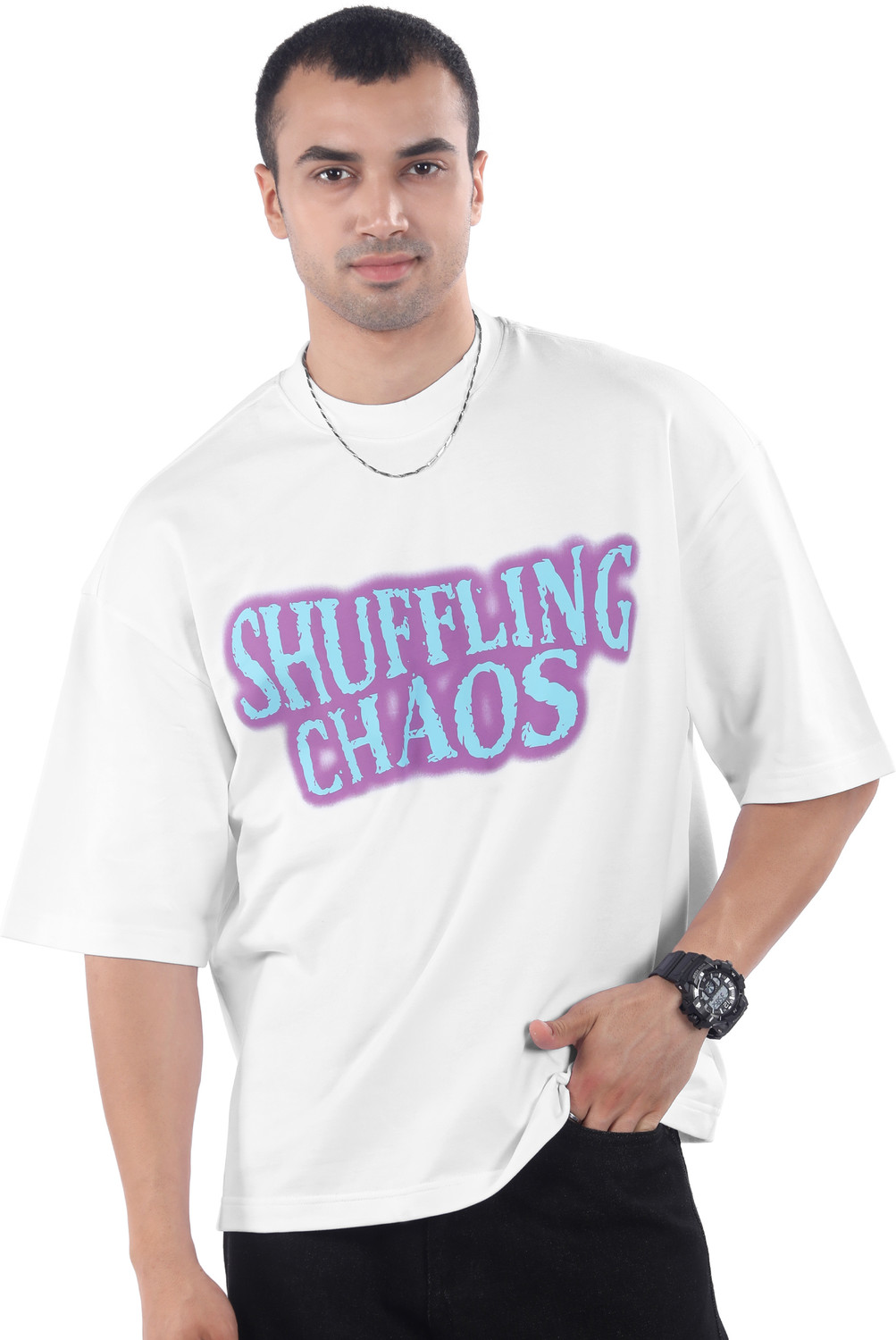 Image of BEYOUNG Printed Men Round Neck White T-Shirt