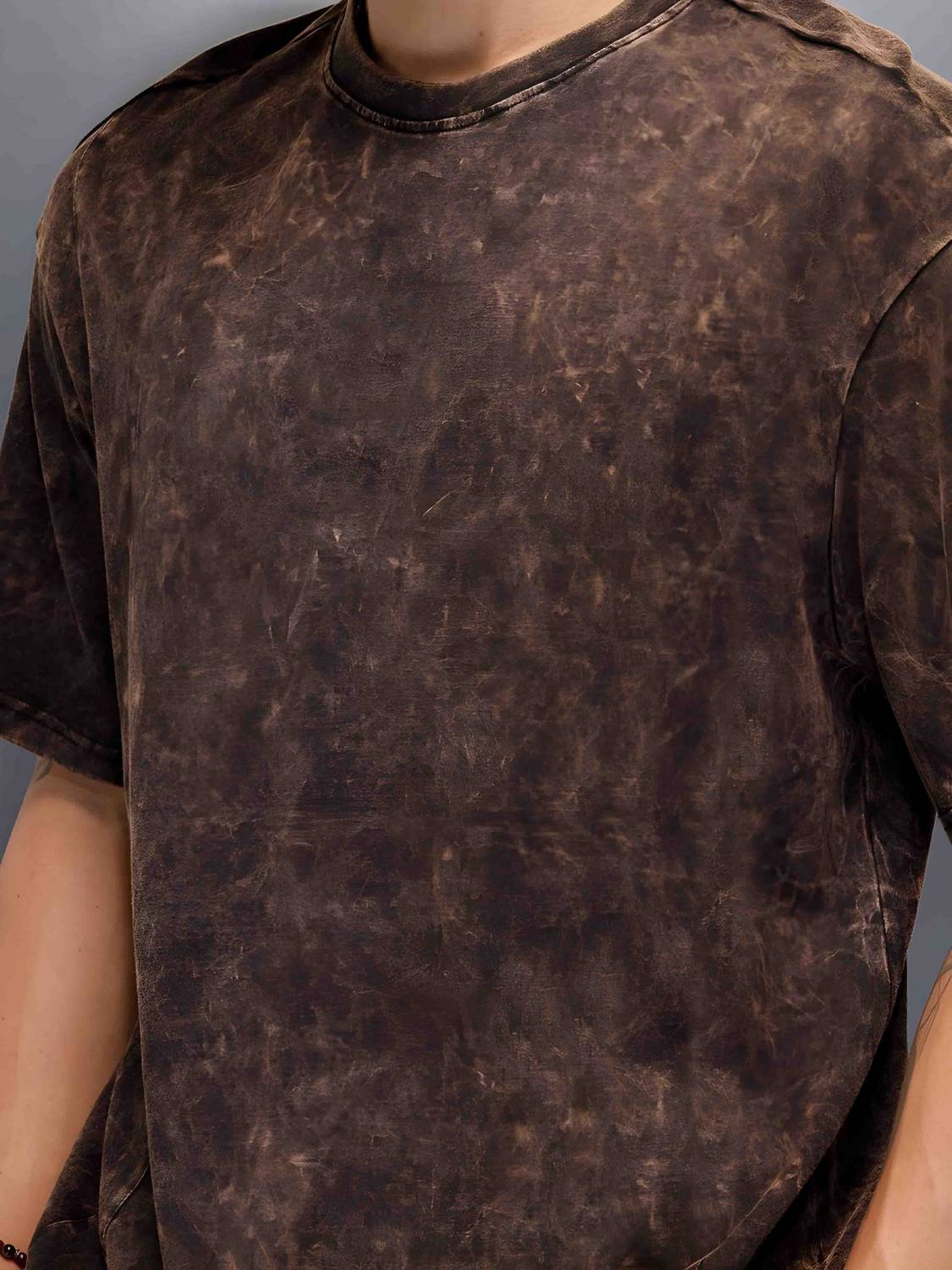 HEXACRAFT Washed Men Round Neck Black, Brown T-Shirt - Buy