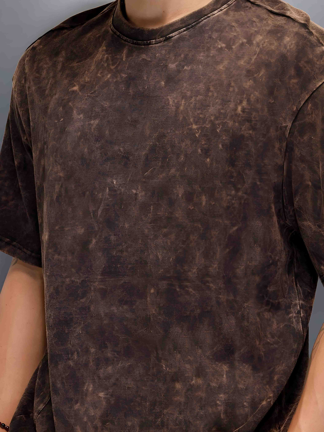 Image of HEXACRAFT Washed Men Round Neck Brown T-Shirt