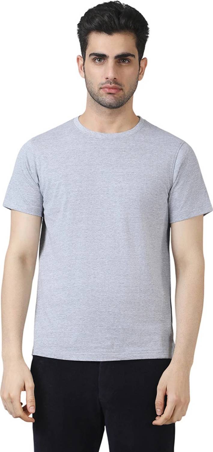 BELANO Solid Men Round Neck Grey T-Shirt