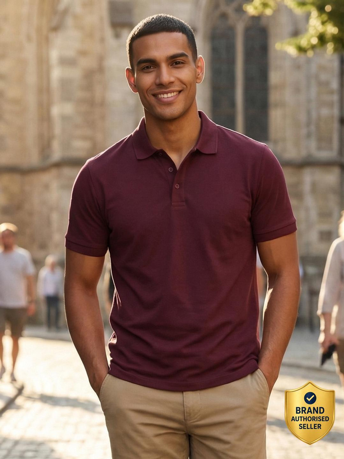 Image of NOBERO Solid Men Polo Neck Purple T-Shirt