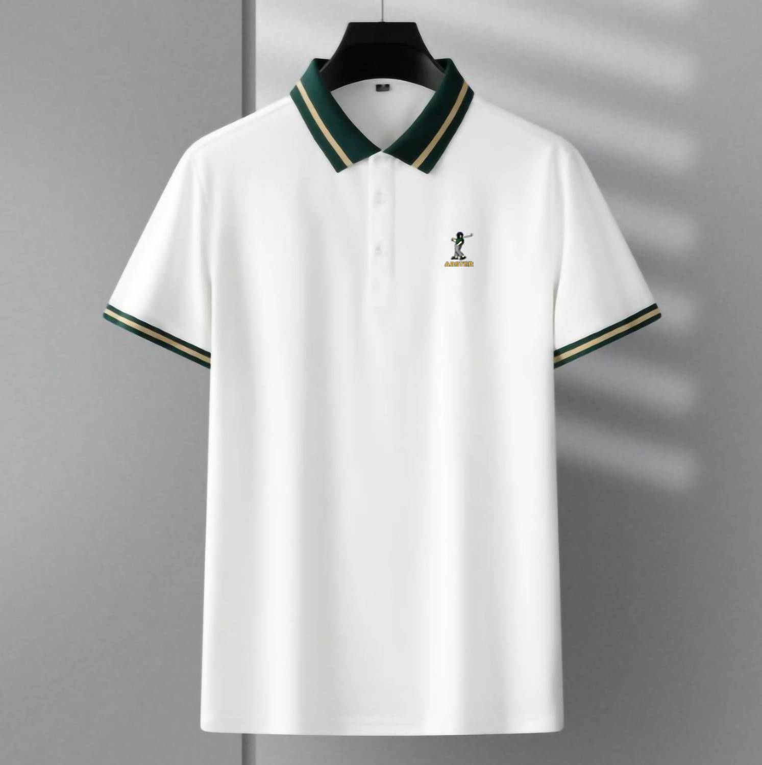 ABSTER Embroidered Men Polo Neck White T-Shirt - Image 1