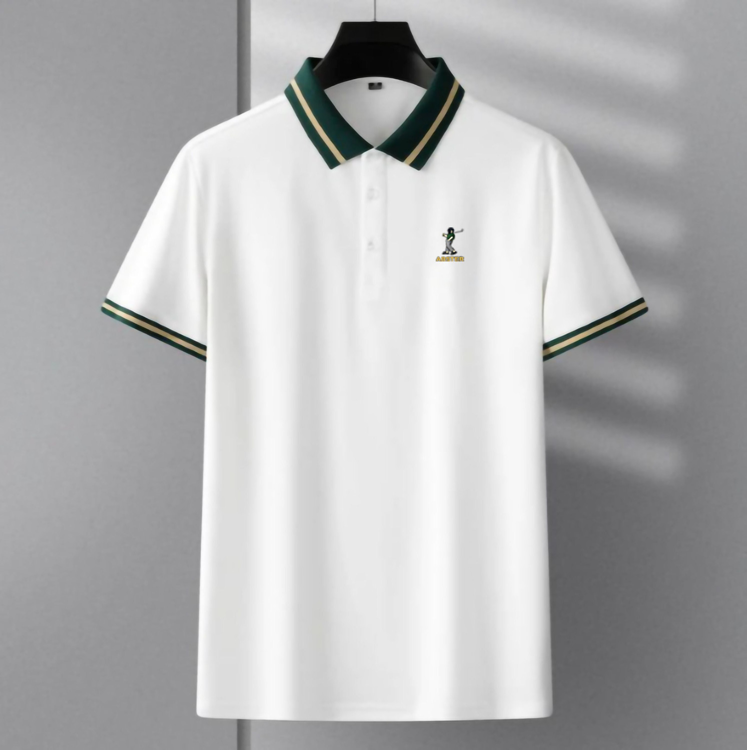 Image of ABSTER Embroidered Men Polo Neck White T-Shirt