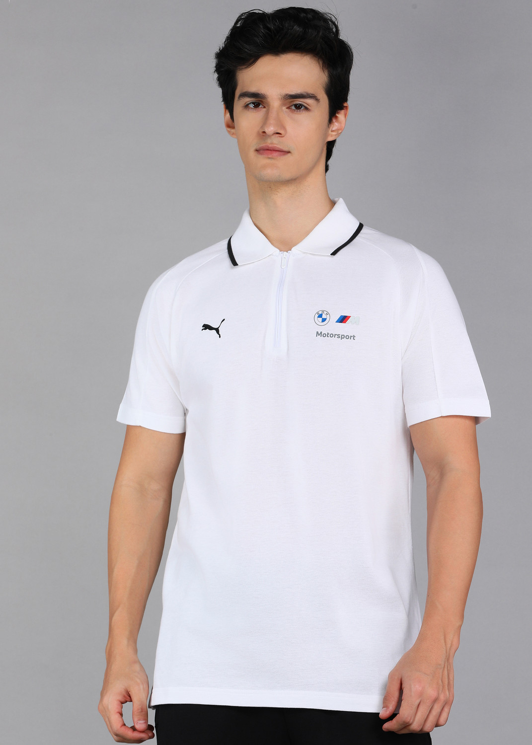 Image of PUMA Printed Men Polo Neck White T-Shirt