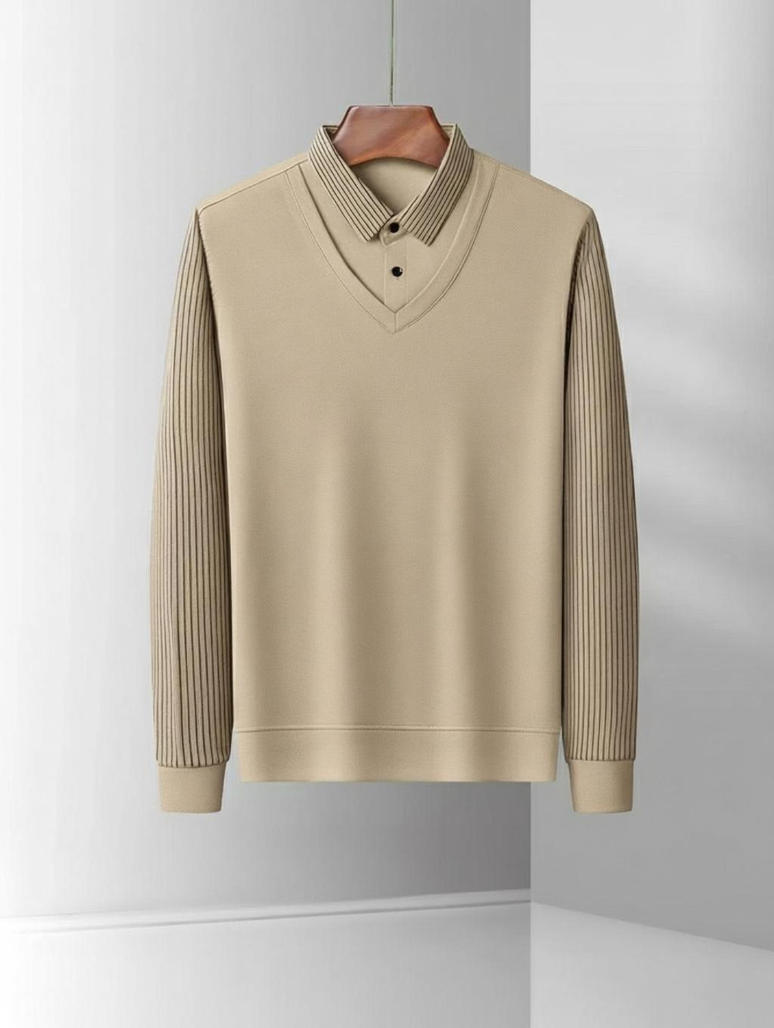 Image of DLooK Designer Solid, Striped, Printed Men Polo Neck Brown T-Shirt
