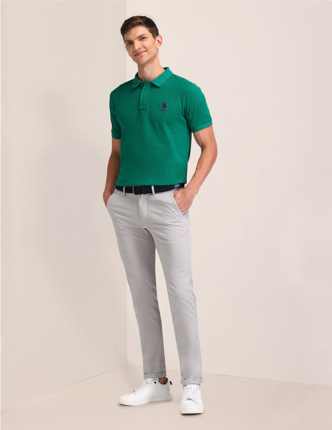 Image of U.S. POLO ASSN. Solid Men Polo Neck Green T-Shirt