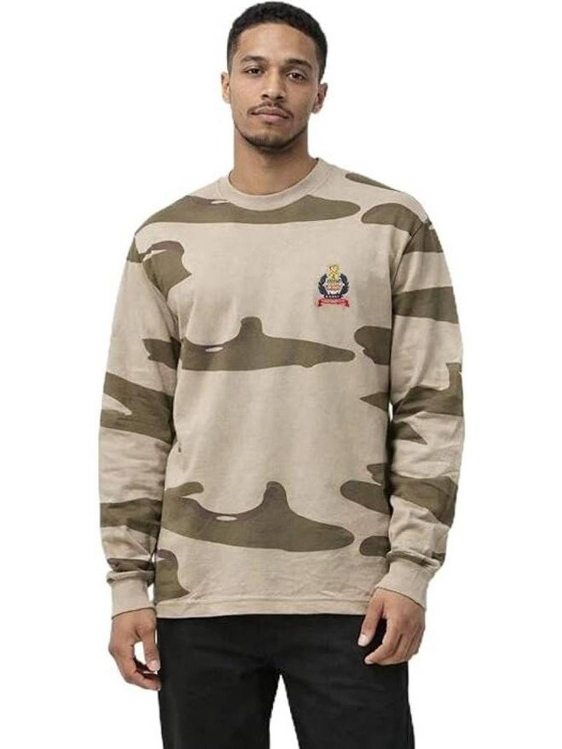 army apparel Military Camouflage, Striped Men Round Neck Beige, Green T-Shirt
