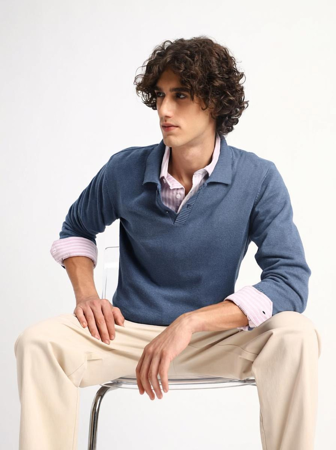 Image of Snitch Solid Men Polo Neck Blue T-Shirt