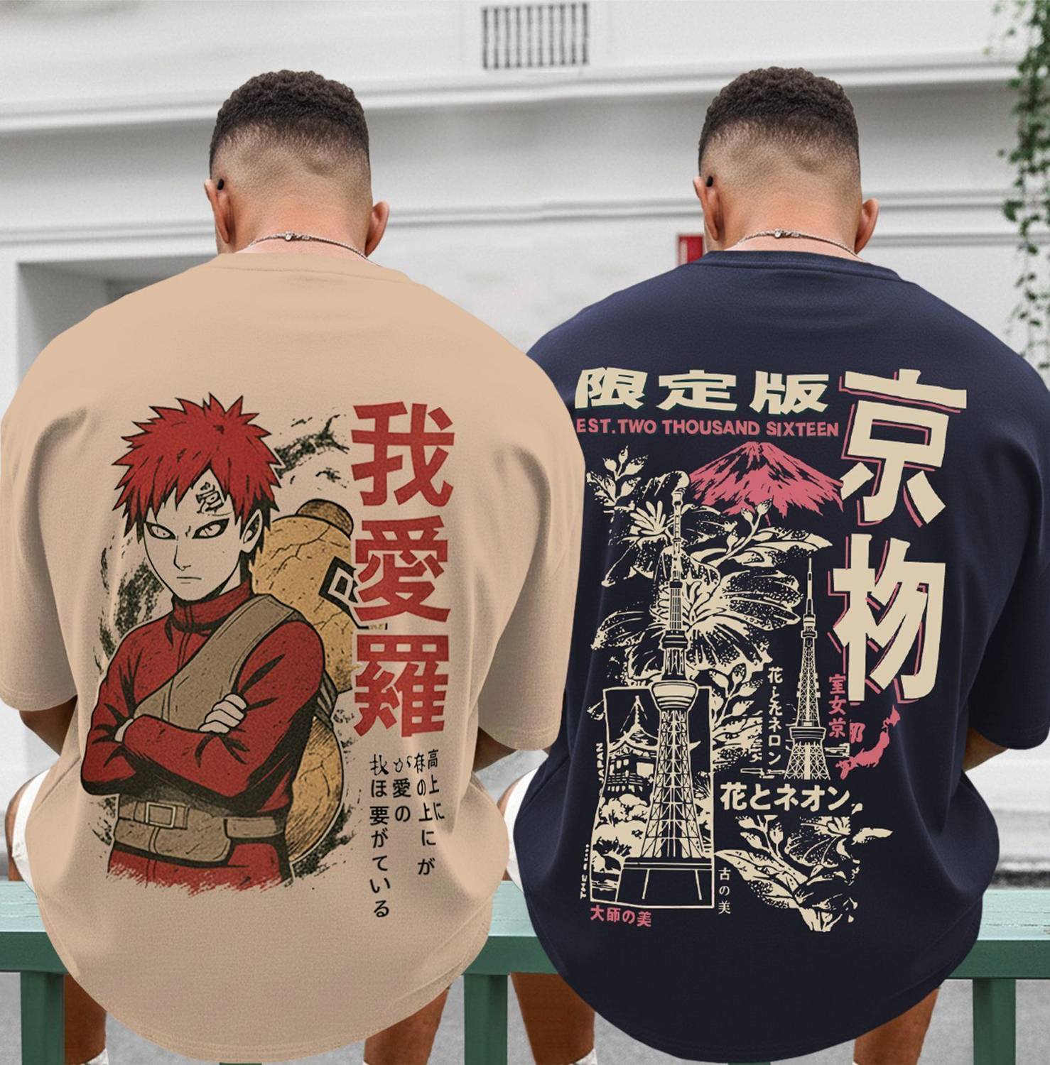 TRIPR Pack of 2 Oversized Men Printed Round Neck Cotton Blend Nav
