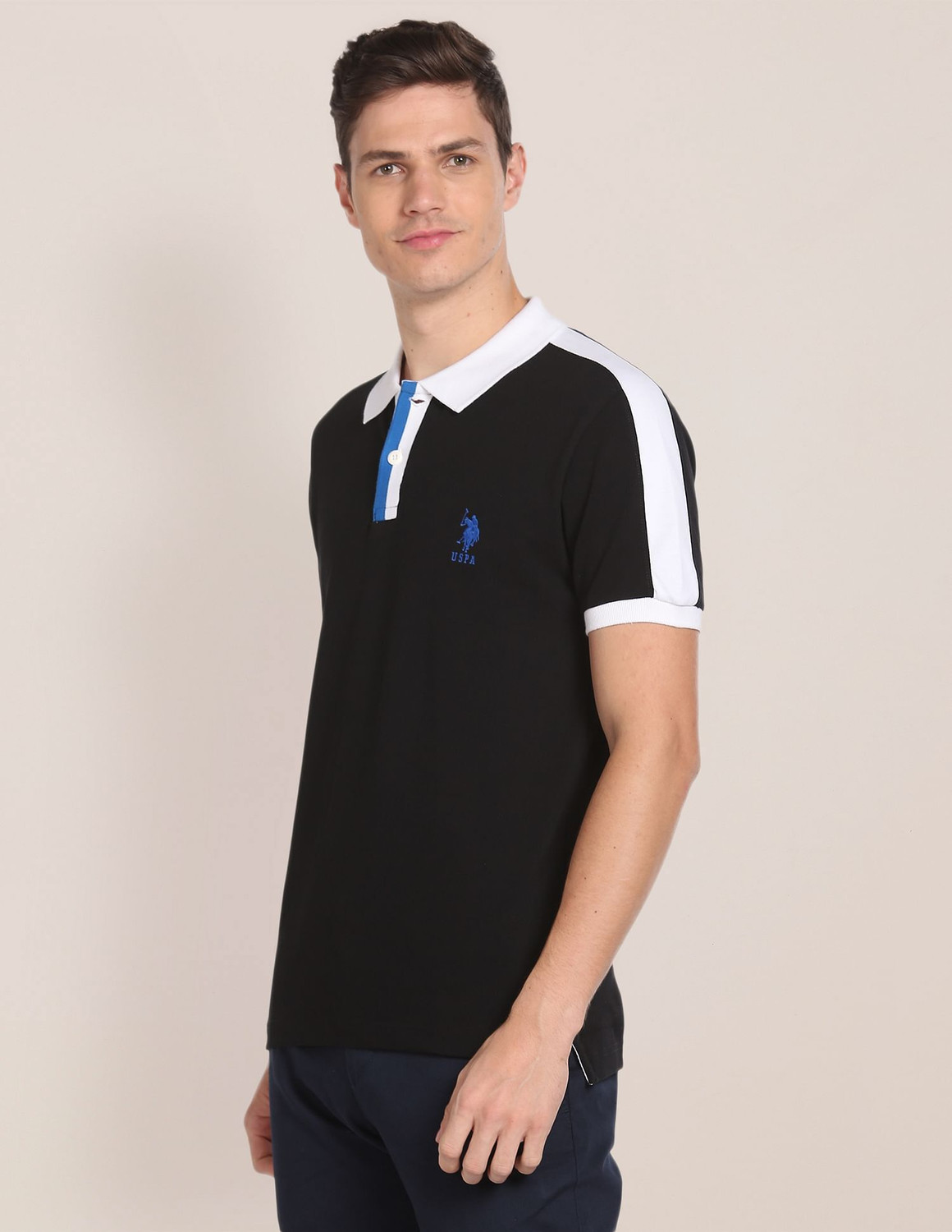 Image of U.S. POLO ASSN. Colorblock Men Polo Neck Black T-Shirt
