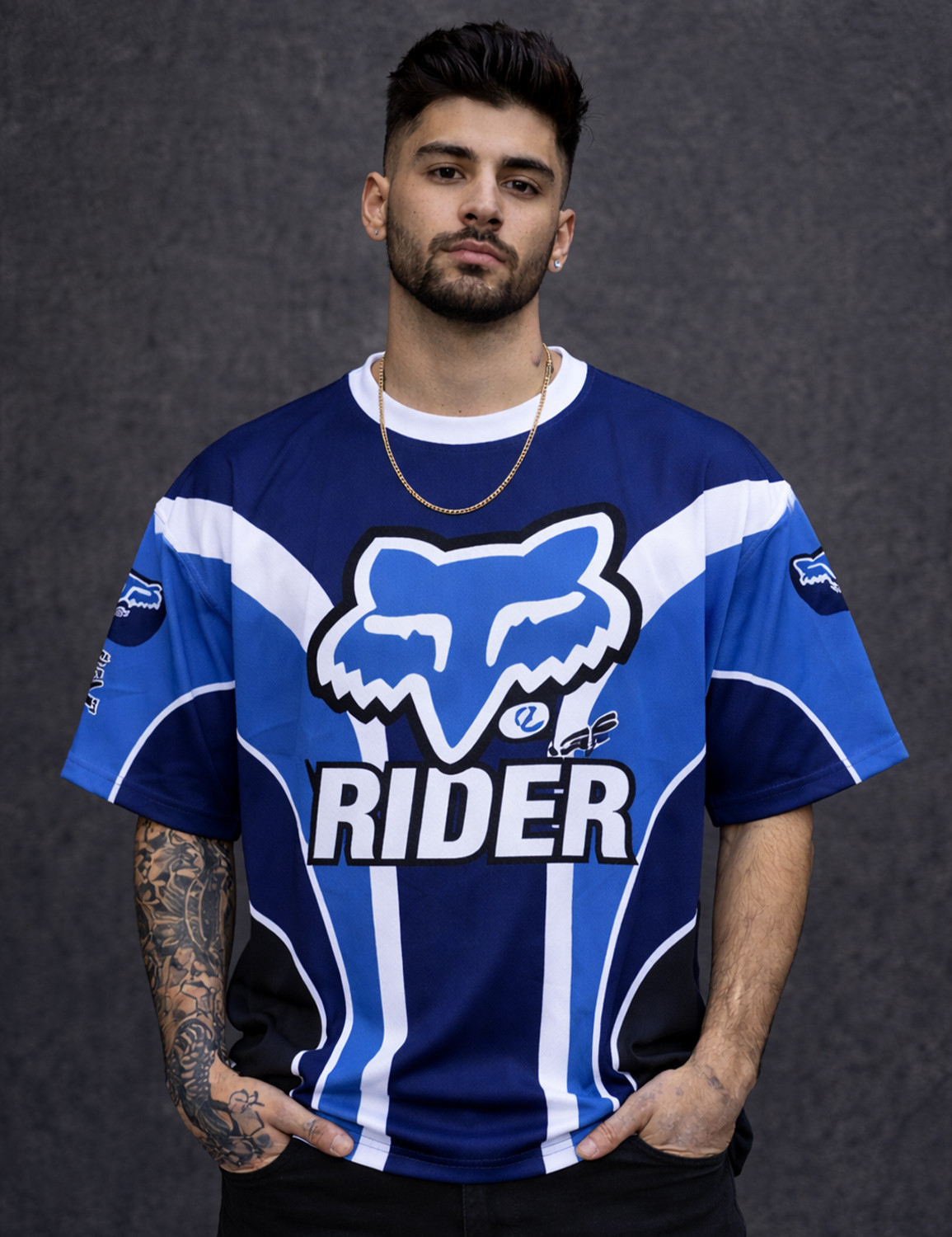 Image of Force Printed Men Round Neck Blue T-Shirt