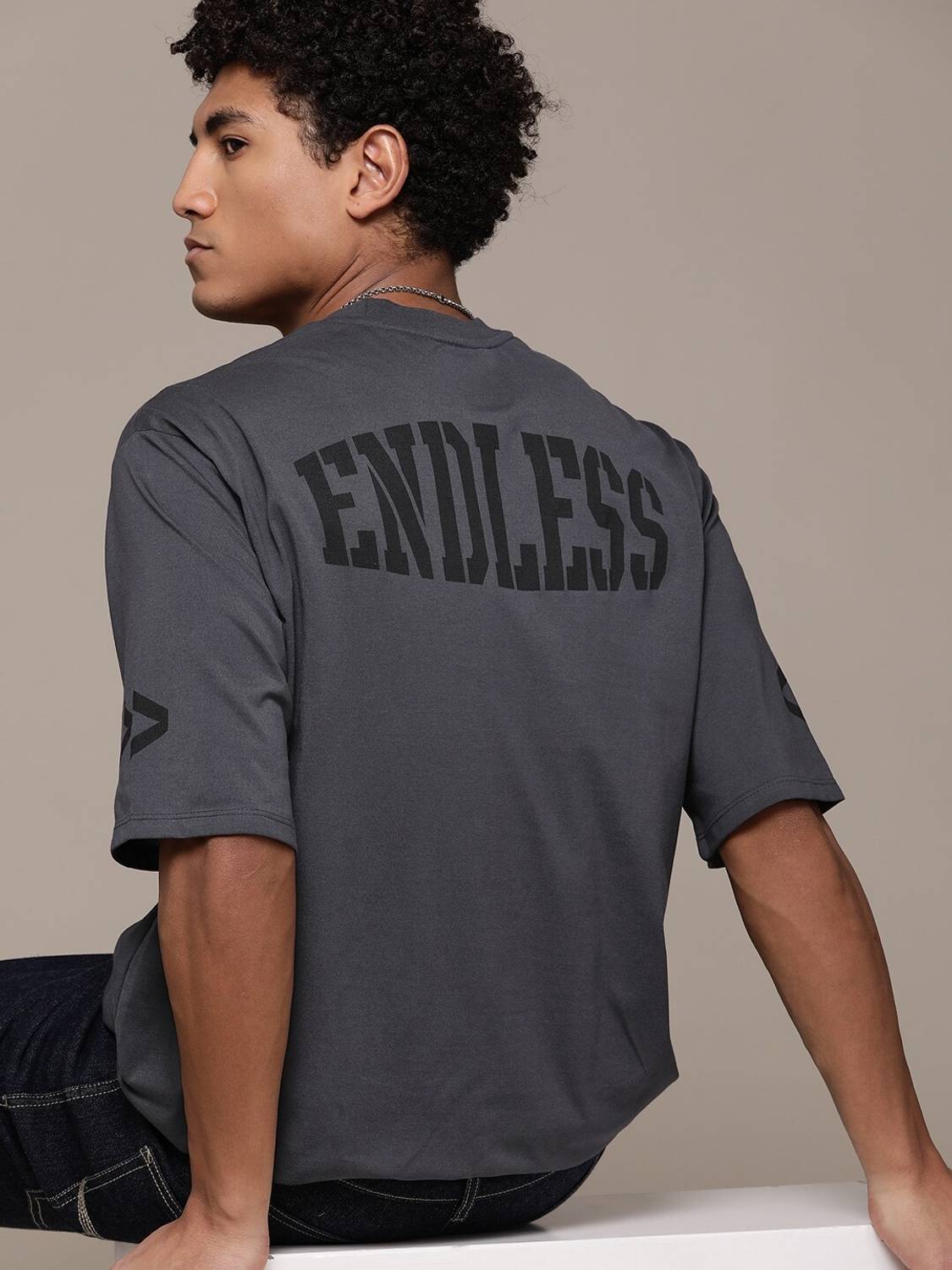 Roadster Men Printed Round Neck Cotton Blend Grey T-Shirt