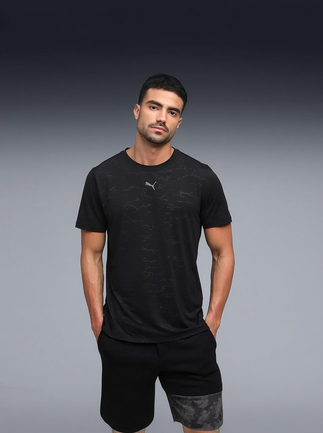 Image of PUMA Printed Men Round Neck Black T-Shirt