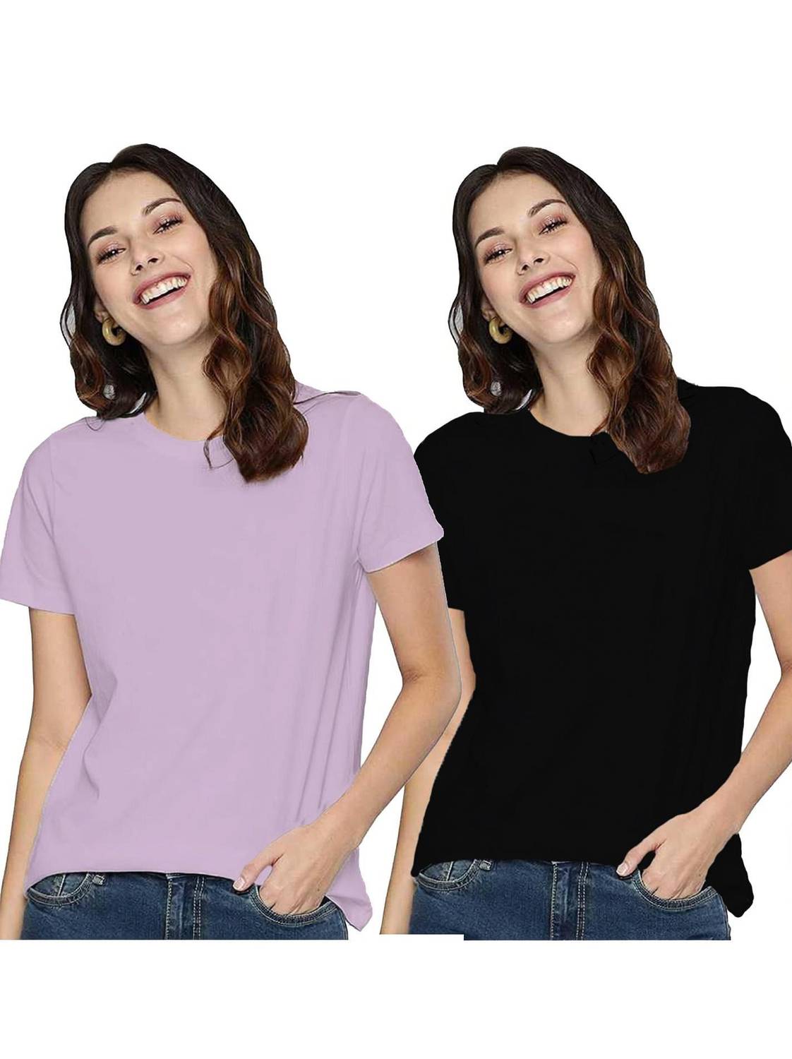 Adyavastram Solid Women Round Neck Multicolor T-Shirt