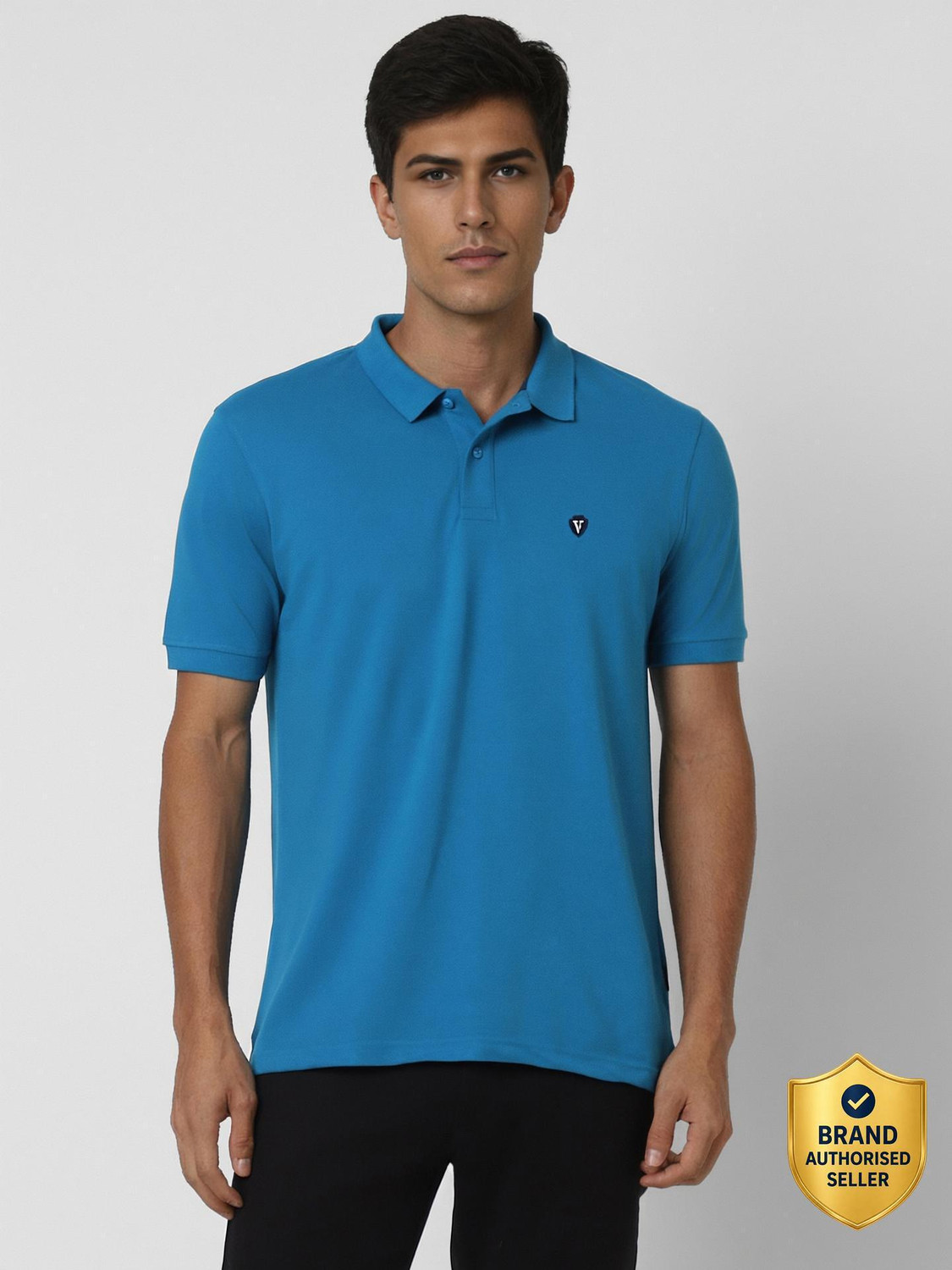 Image of VAN HEUSEN SPORT Self Design Men Polo Neck Blue T-Shirt