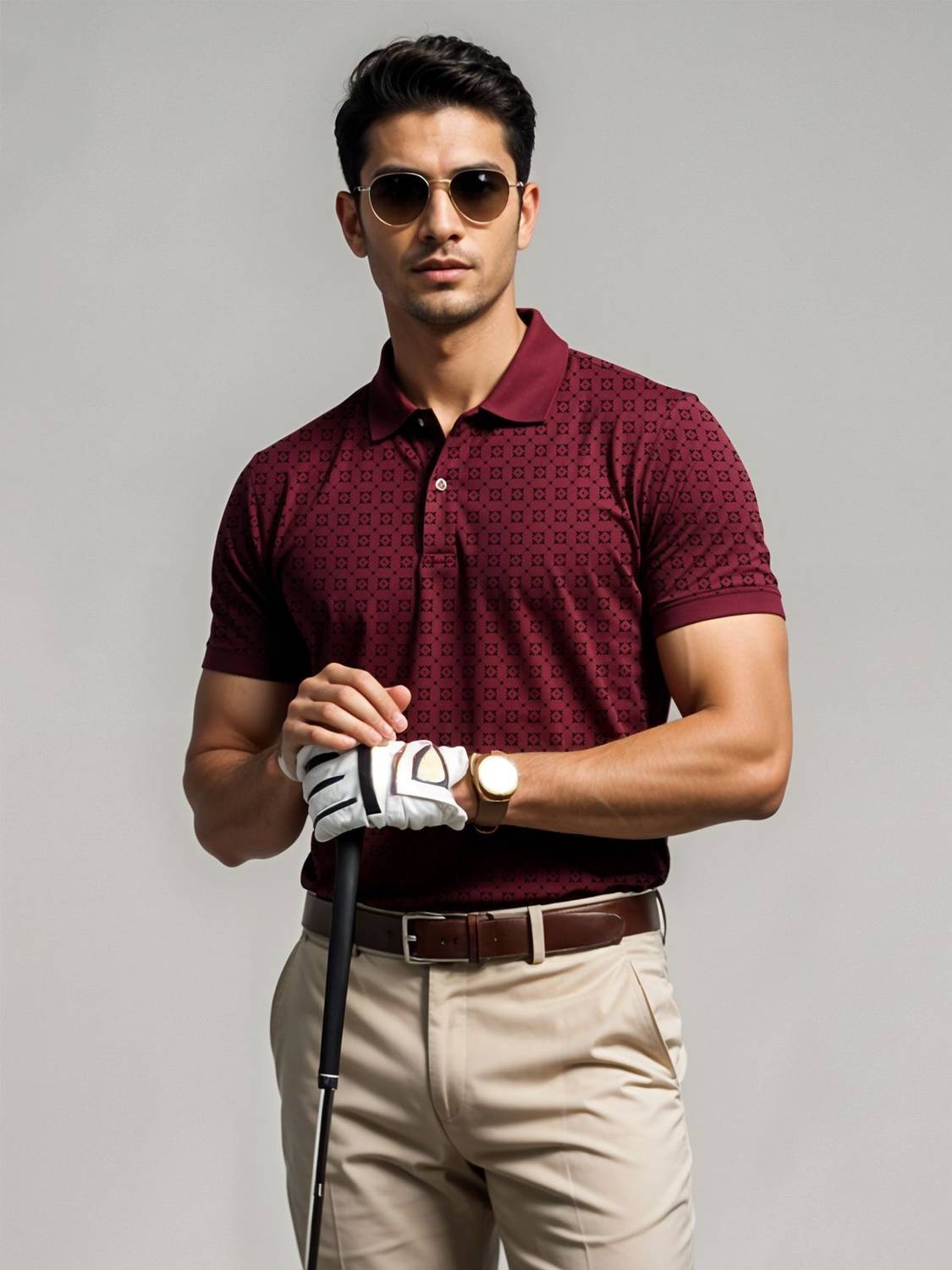 ADRO Checkered Men Polo Neck Maroon T-Shirt