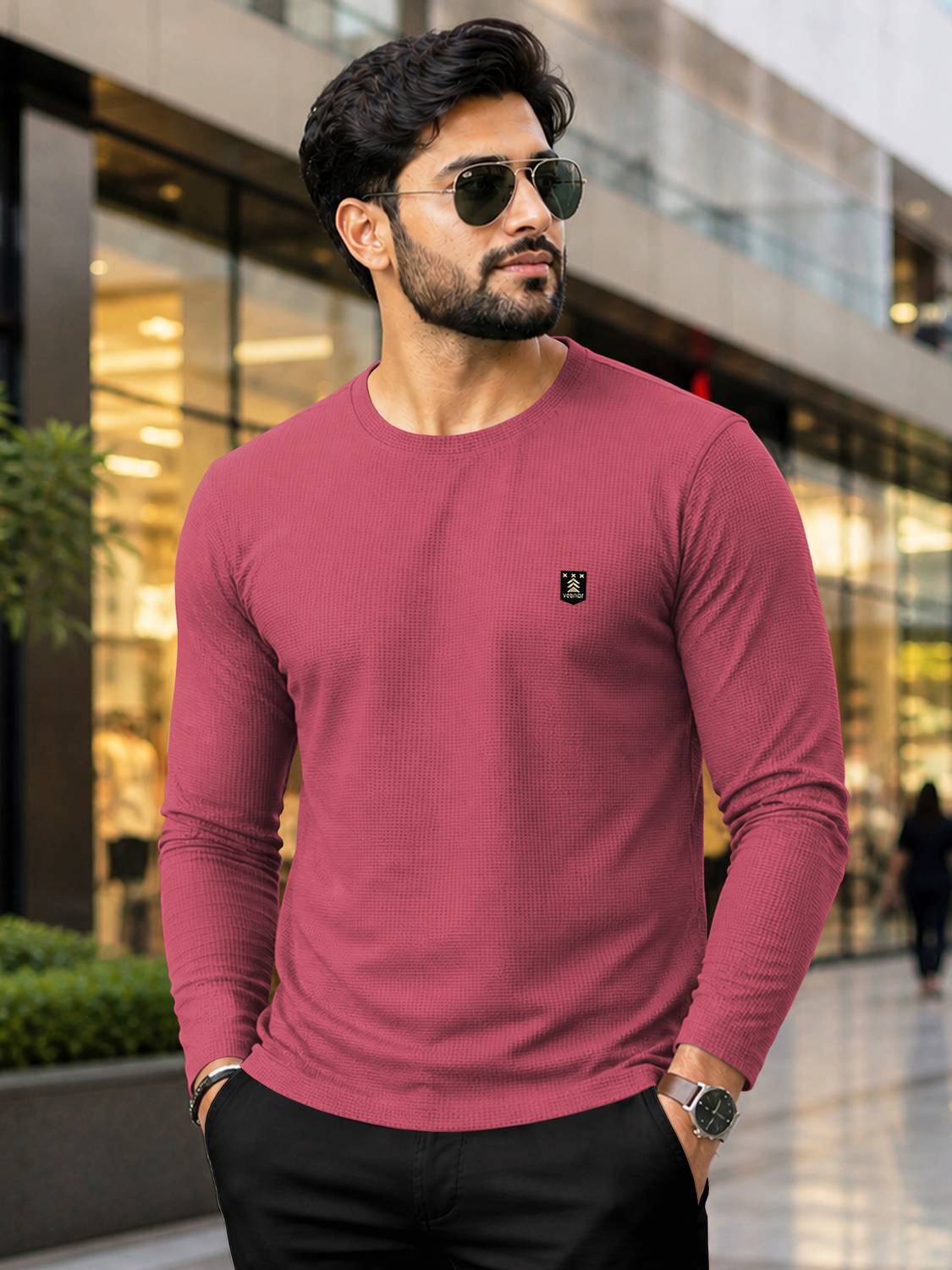 VeBNoR Men Solid Round Neck Polyester Pink T-Shirt