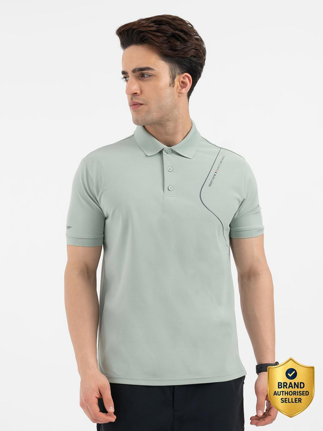 Image of RED TAPE Solid Men Polo Neck Light Green T-Shirt