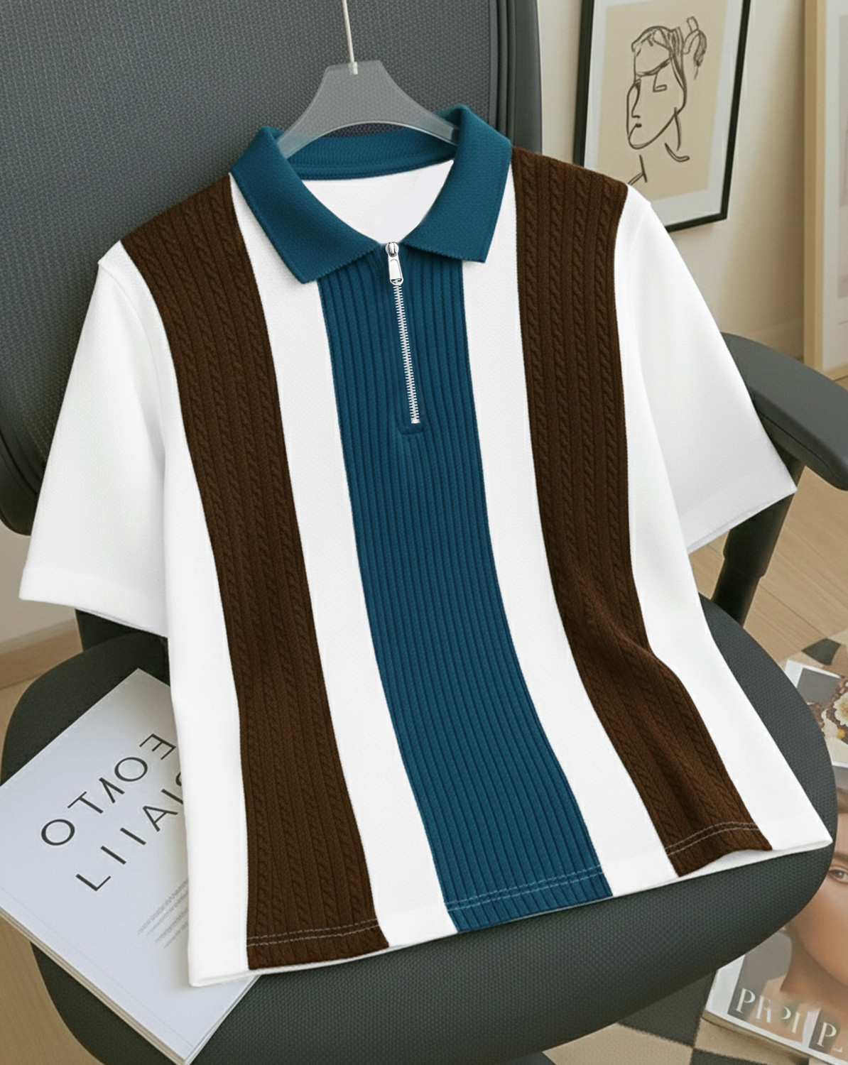 Image of Flipkart SmartBuy Printed Men Polo Neck White, Dark Blue, Black T-Shirt