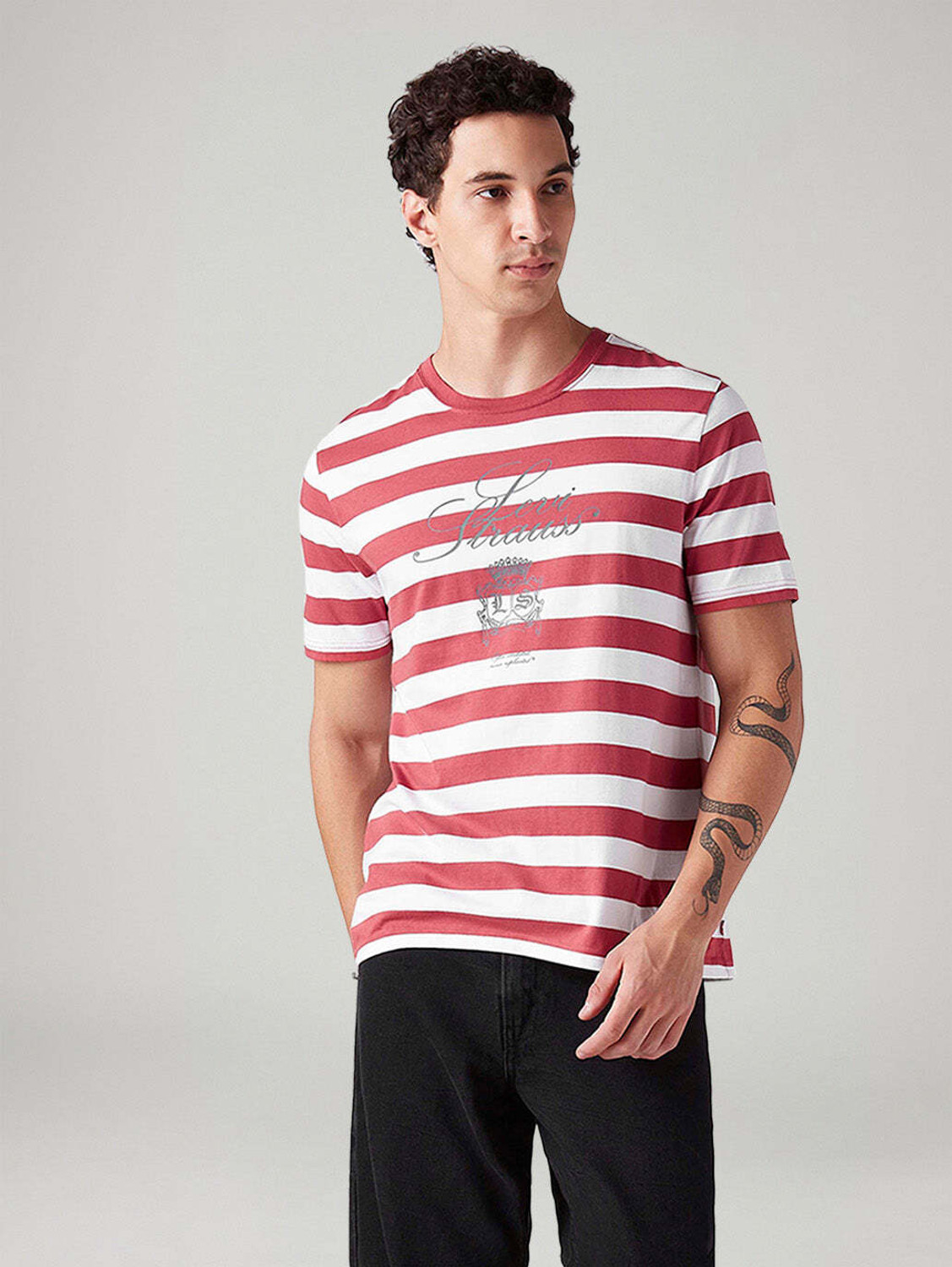 Image of LEVI'S Striped Men Crew Neck Red T-Shirt