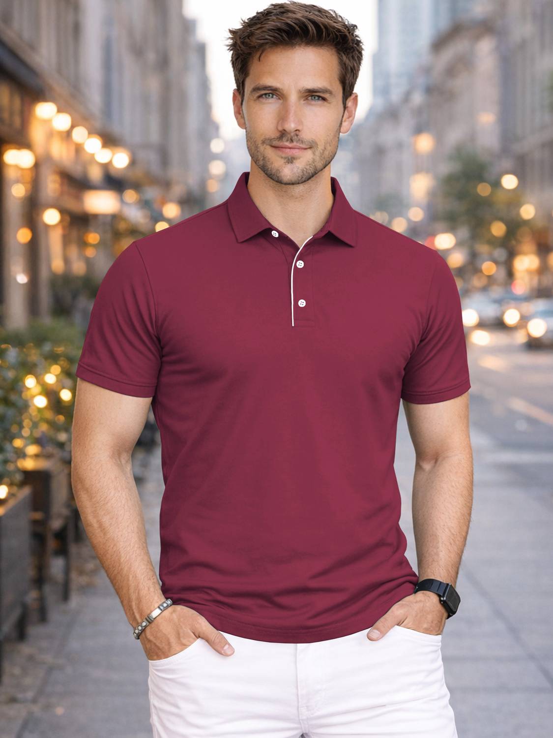 VeBNoR Men Solid Polo Neck Polyester Maroon T-Shirt