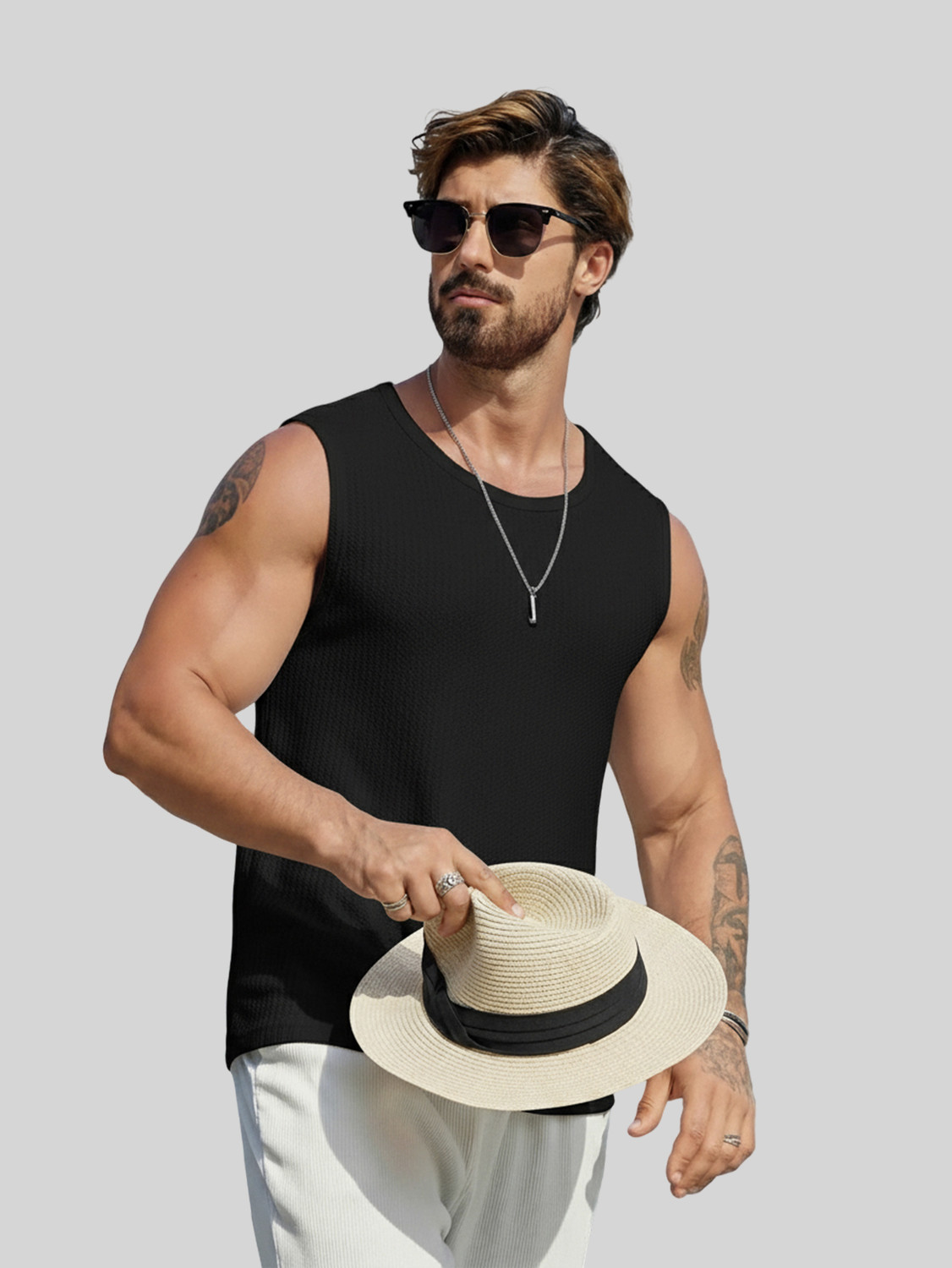 Image of Fashion And Youth Solid Men Round Neck Black T-Shirt