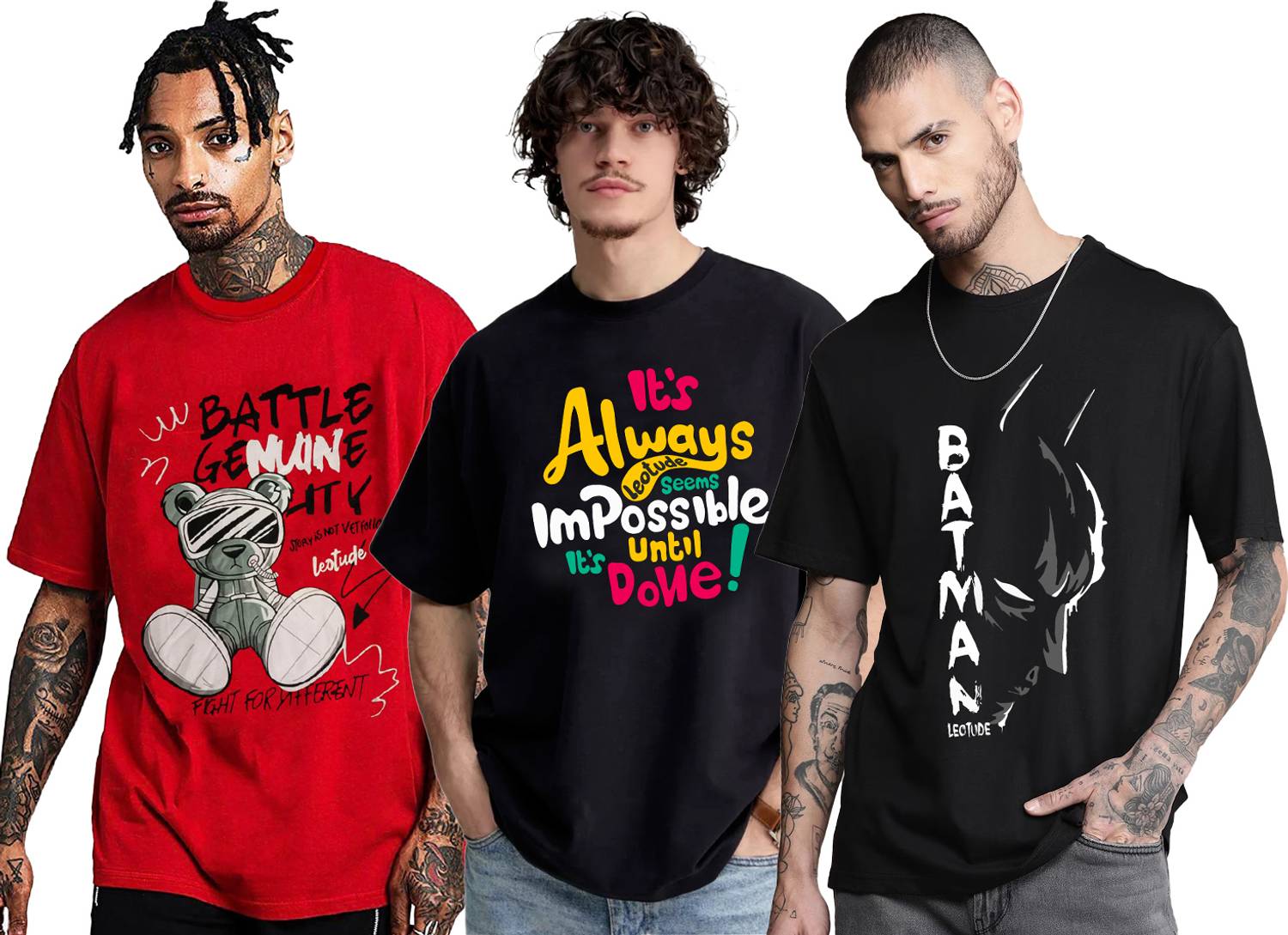 Leotude Men Printed Round Neck Cotton Blend Multicolor T-Shirt
