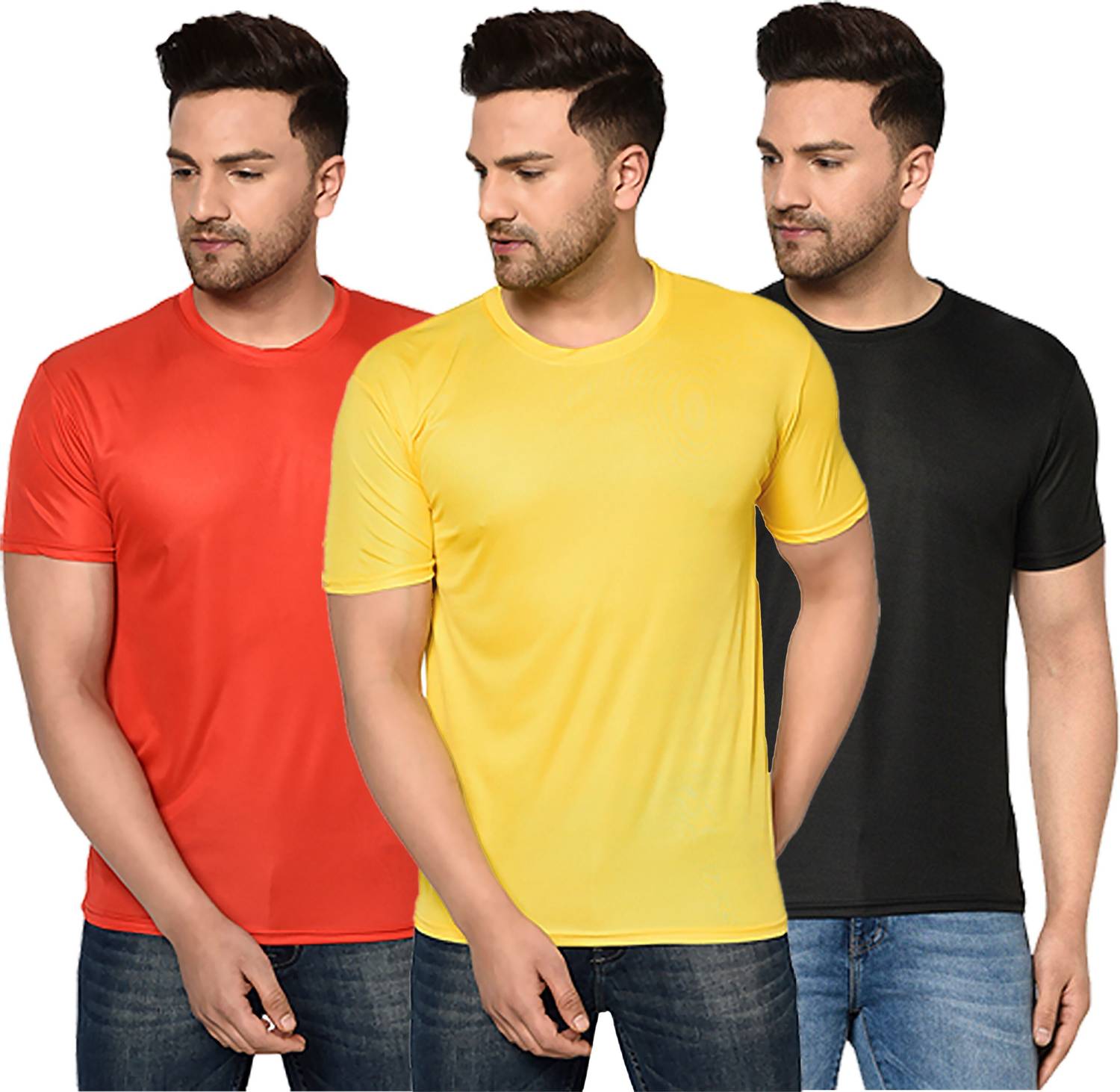 InkTees Pack of 3 Men Solid Regular Fit Plain T-Shirt Multicolor