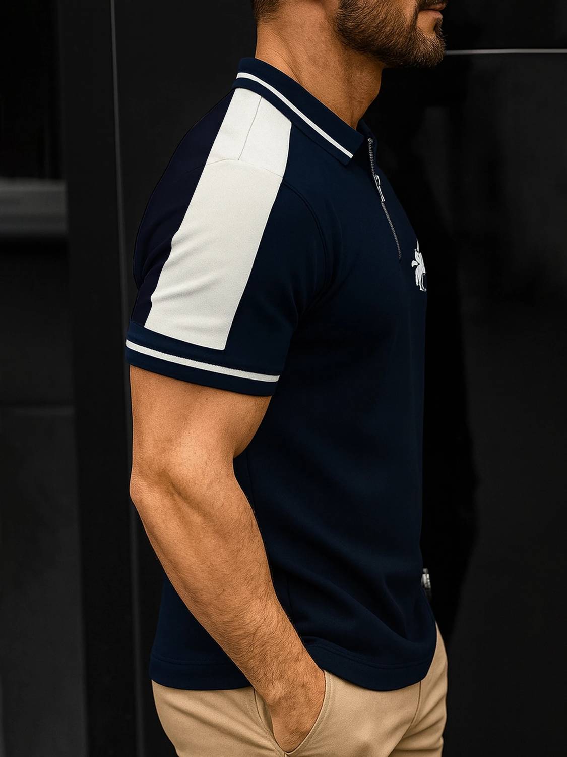 Jump Cuts Dark Blue Polo Neck T-Shirt - Image 3