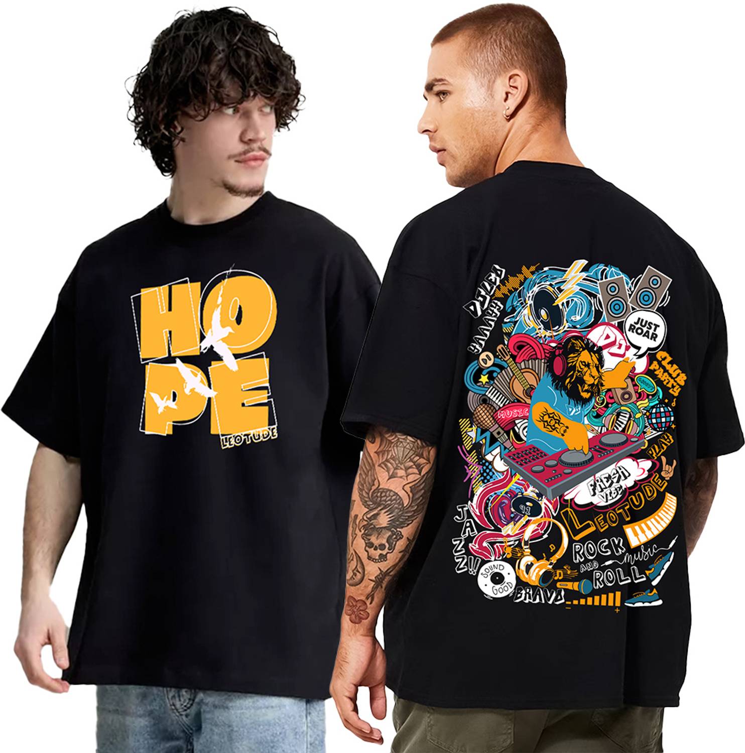 Leotude Men Printed Round Neck Cotton Blend Multicolor T-Shirt
