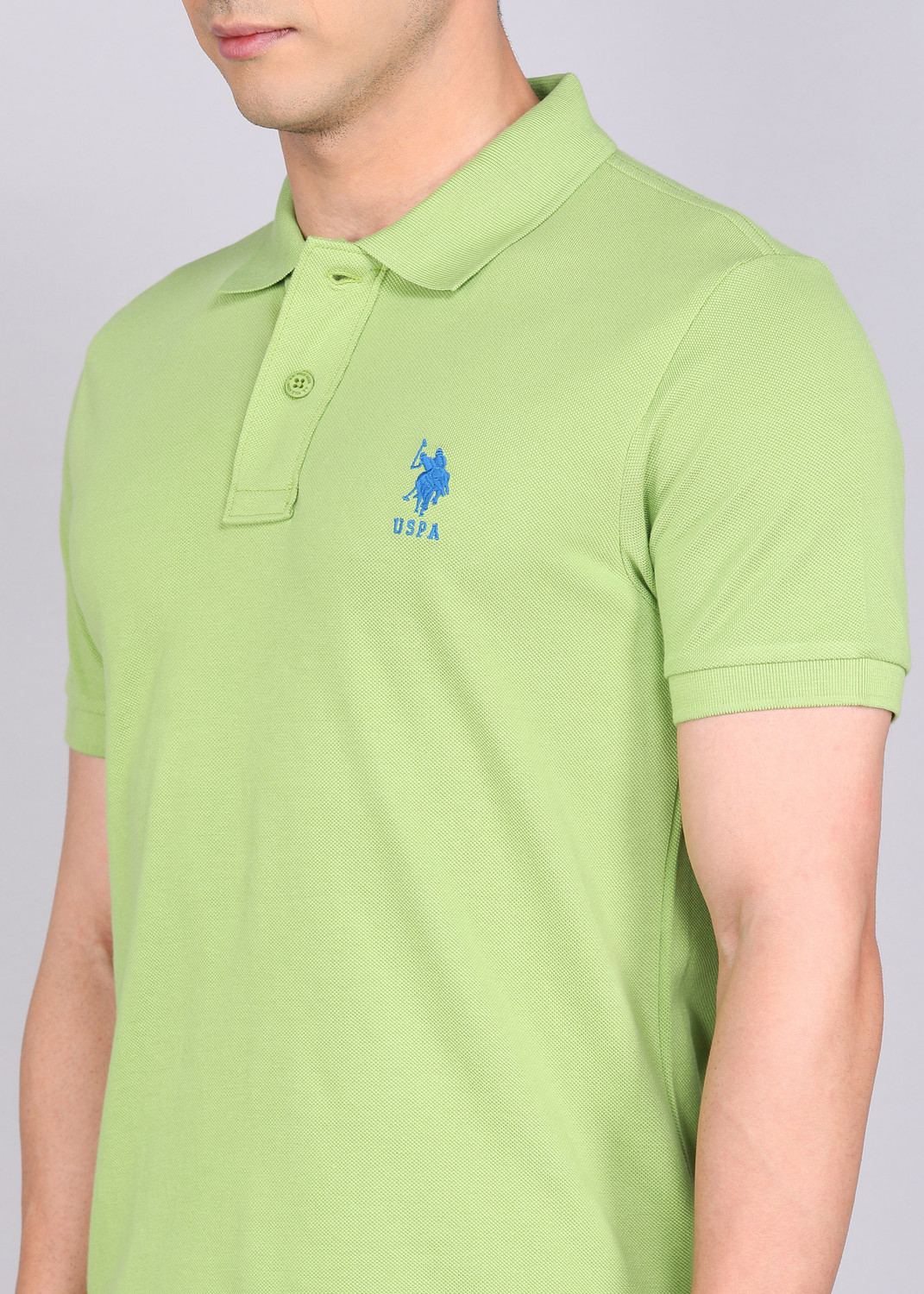 Image of U.S. POLO ASSN. Solid Men Polo Neck Light Green T-Shirt