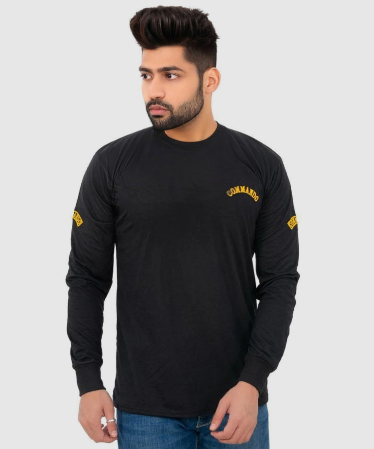 Image of RD Typography Men Round Neck Black T-Shirt