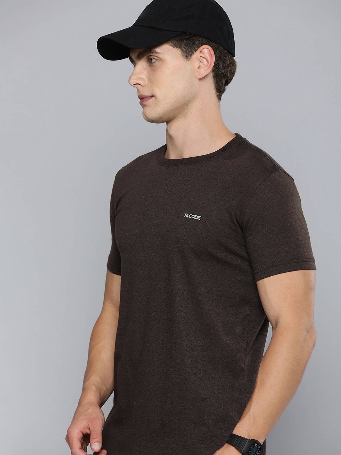 R.Code by The Roadster Life Co. Men Solid Round Neck Cotton Blend