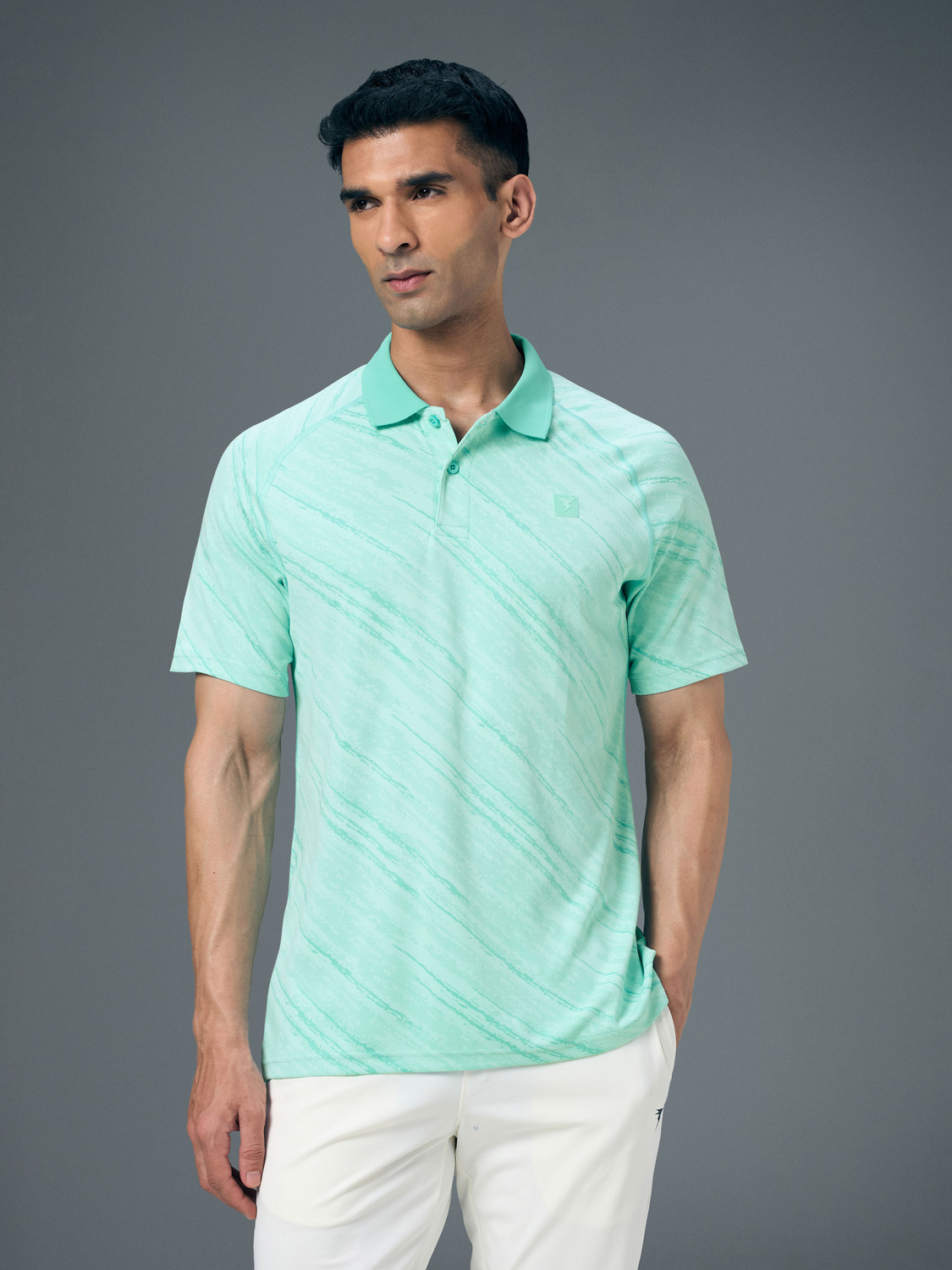 Image of TECHNOSPORT Printed Men Polo Neck Light Blue T-Shirt