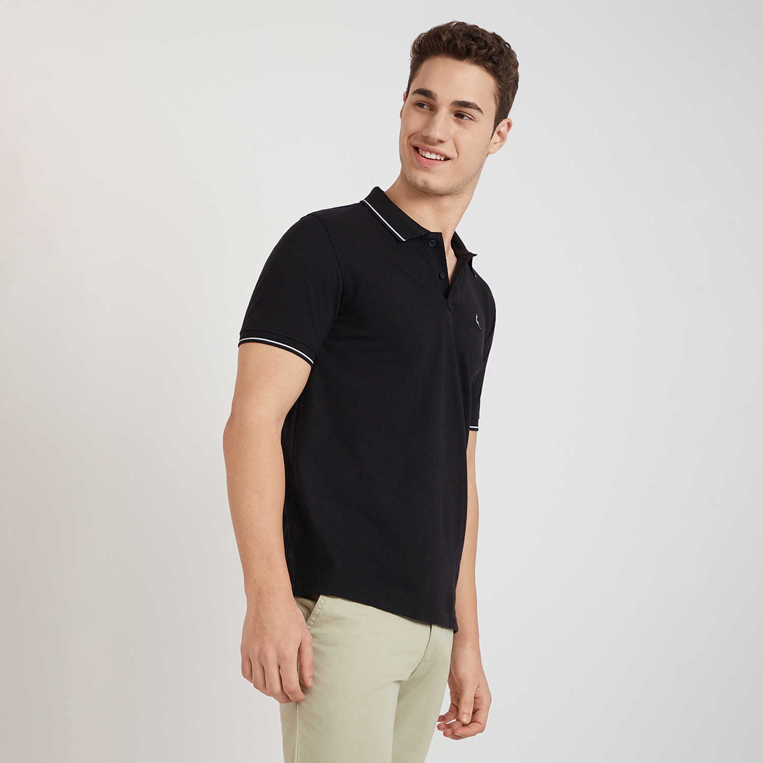 Image of PARX Solid Men Polo Neck Black T-Shirt