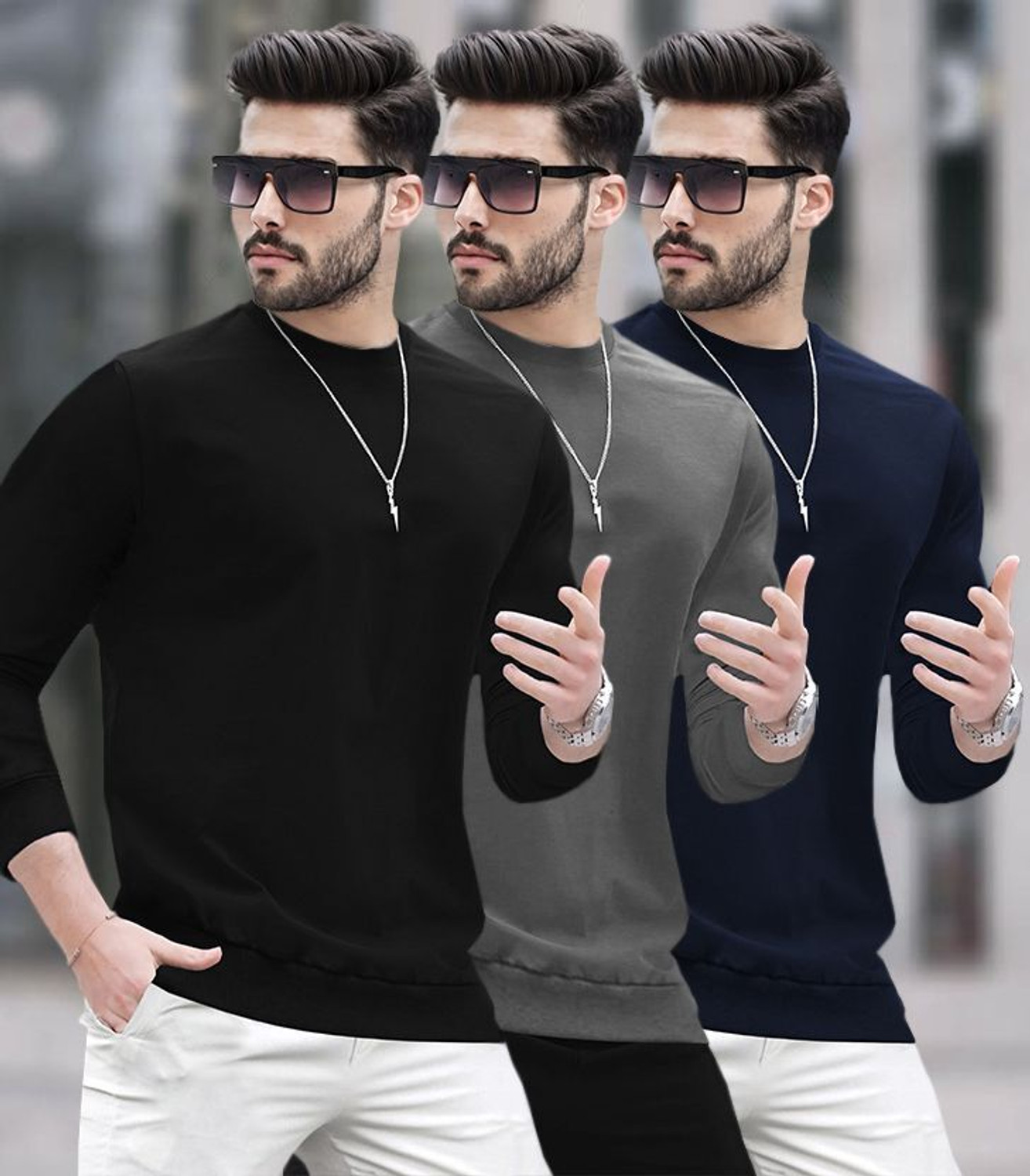 Image of BLIVE Solid Men Round Neck Multicolor T-Shirt
