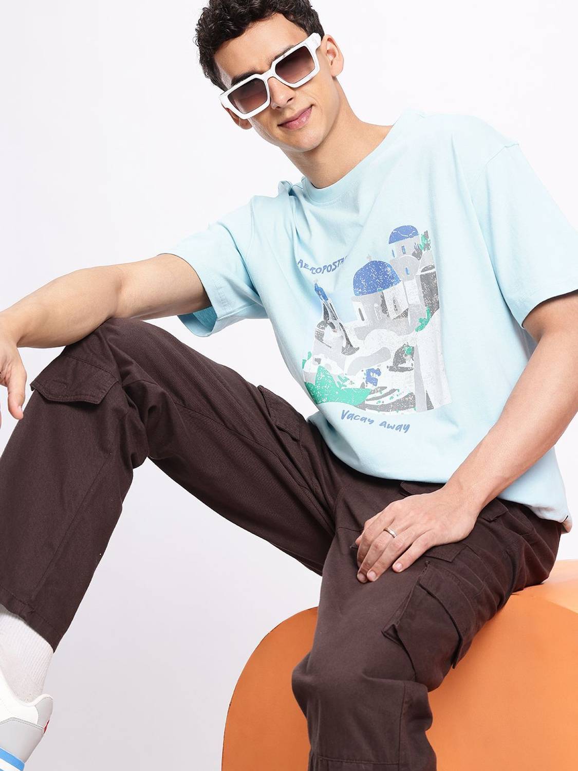 AEROPOSTALE Printed Men Round Neck Blue T-Shirt