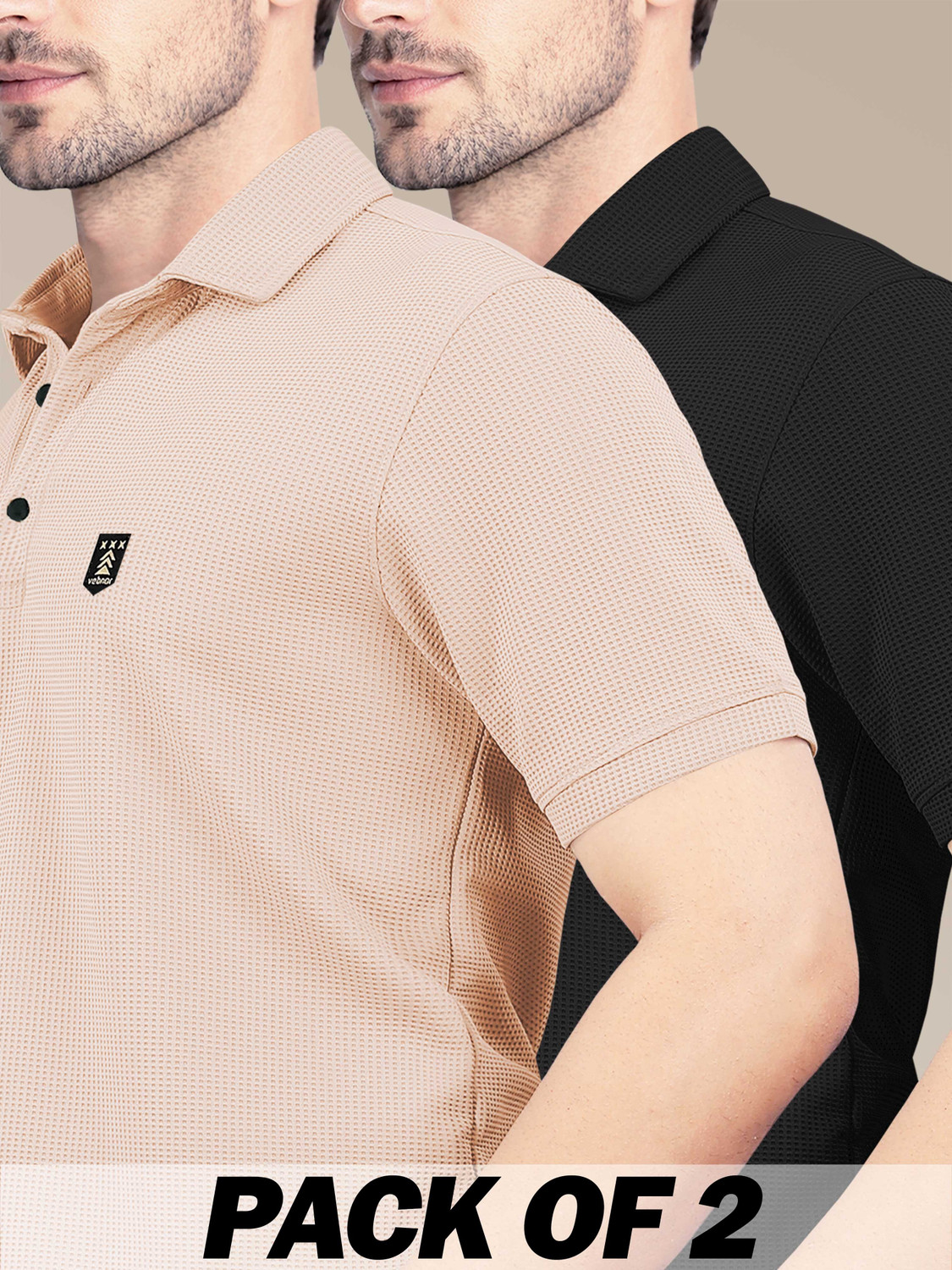 Image of VeBNoR Solid Men Polo Neck Black, Beige T-Shirt