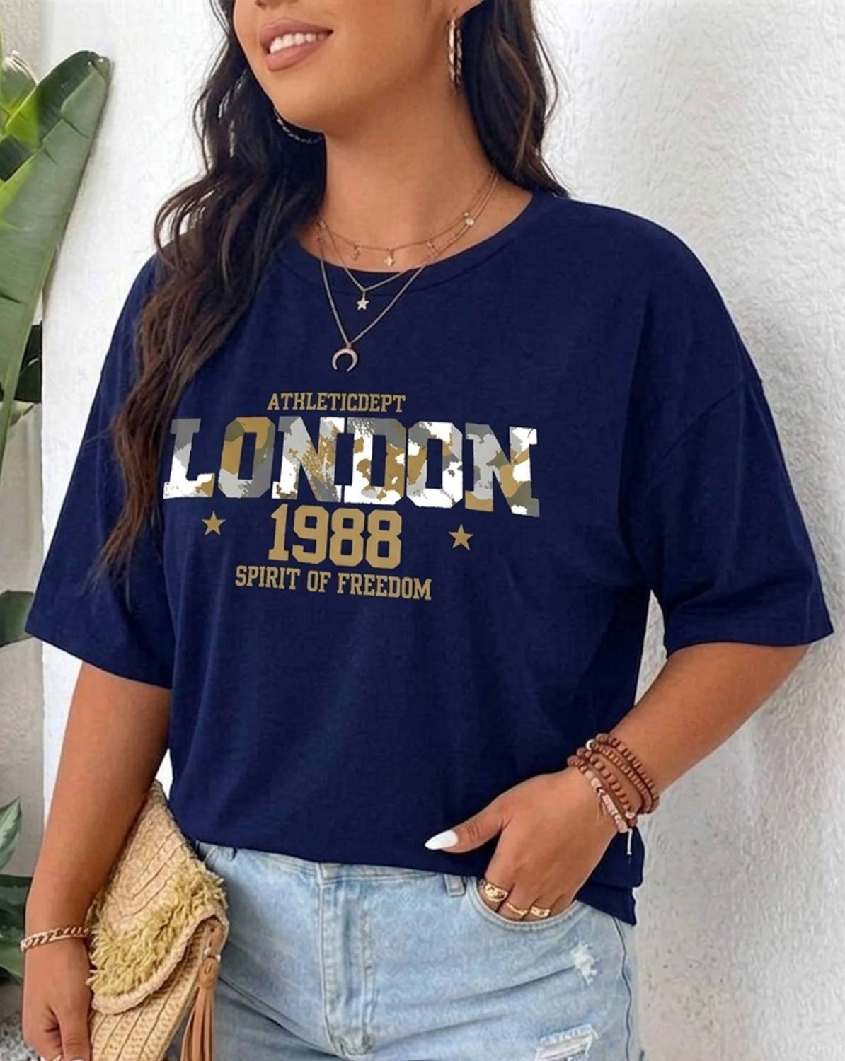 AOOSH Casual Printed Women Dark Blue Top