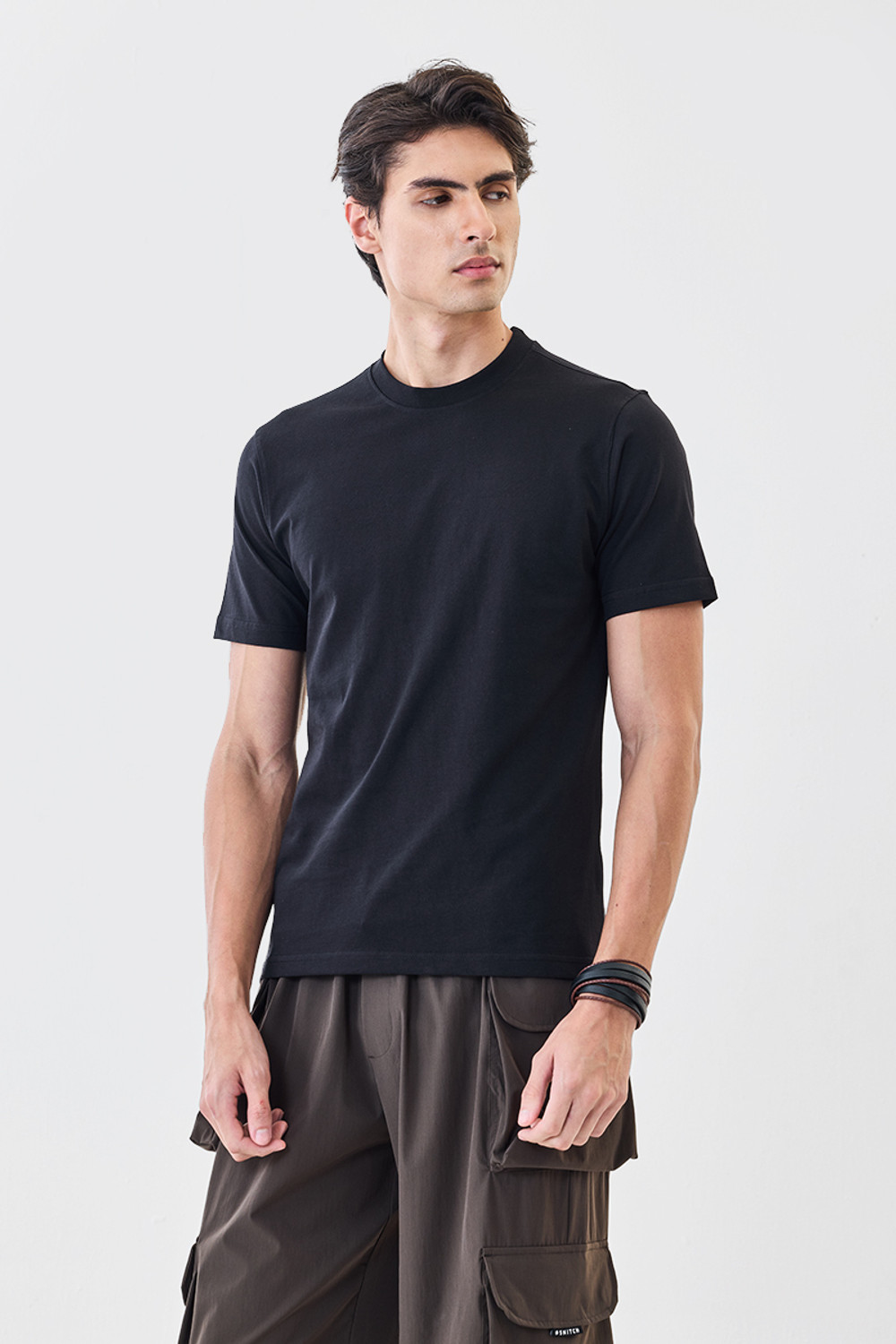 Image of Snitch Solid Men Crew Neck Black T-Shirt