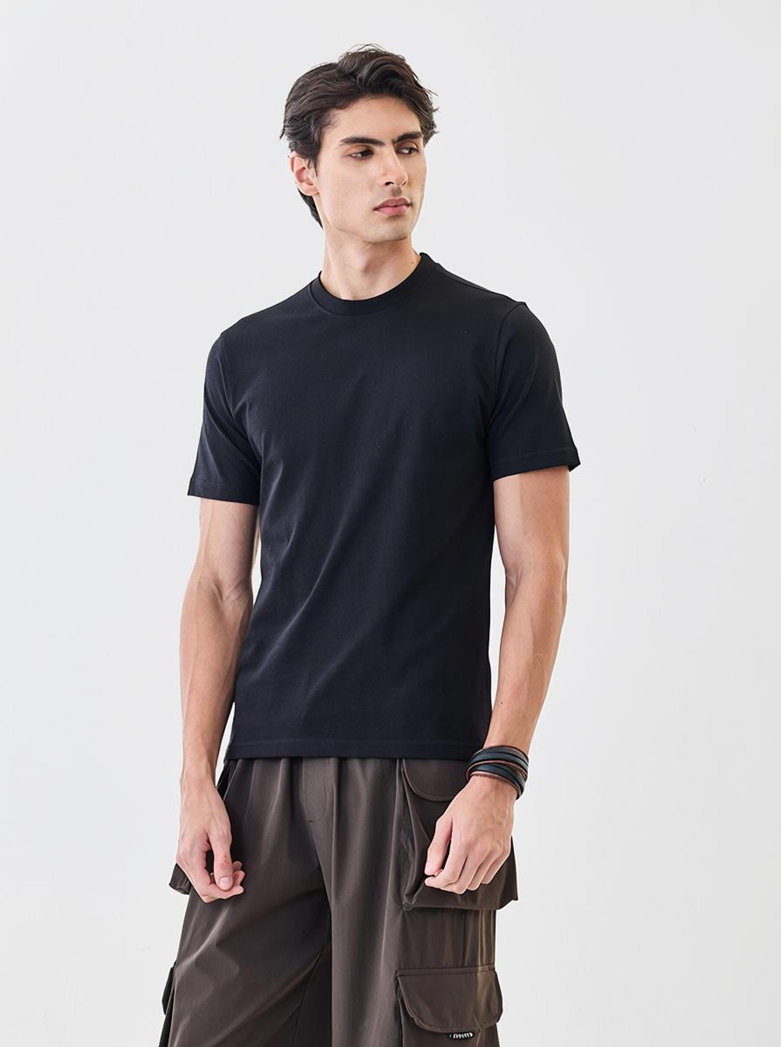 Image of Snitch Solid Men Crew Neck Black T-Shirt