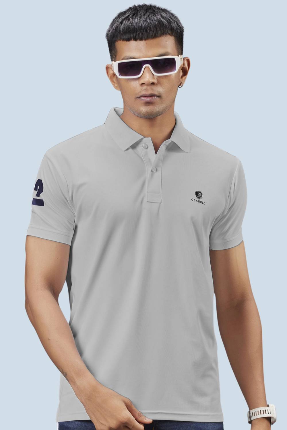 3BROS Typography Men Polo Neck Grey T-Shirt