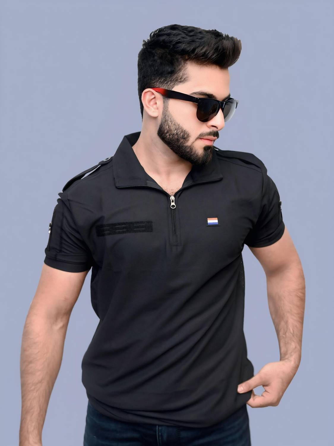 AZYXREN Solid Men Zip Neck Black T-Shirt - Buy AZYXREN Solid Men